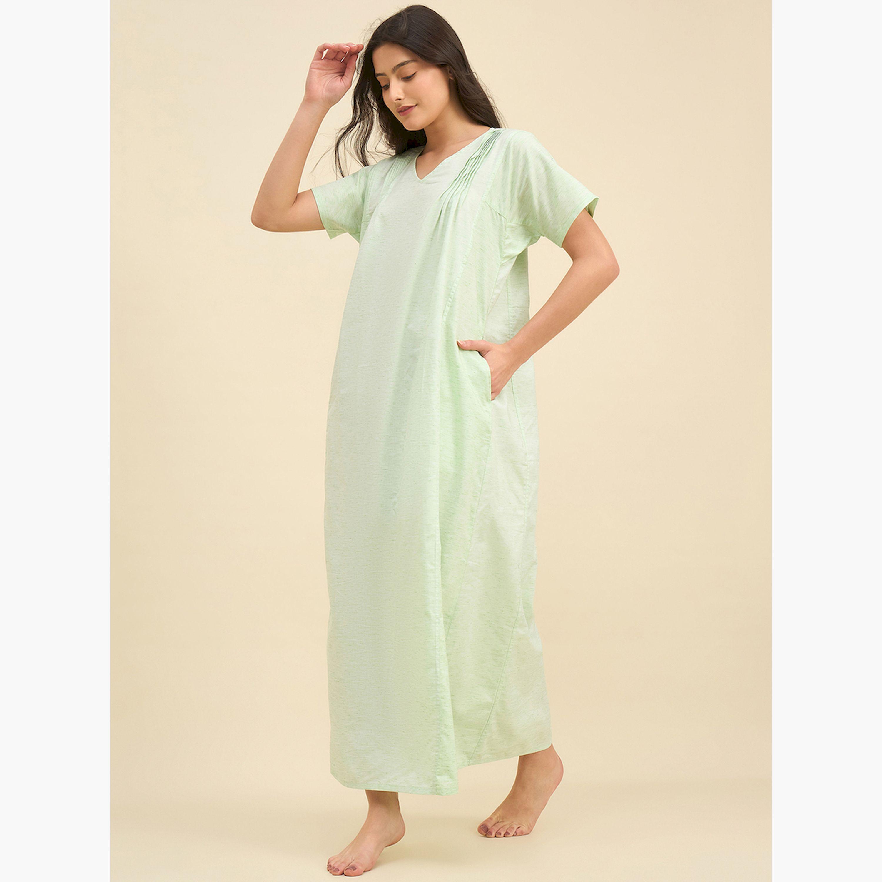 قميص نوم فيسكوز منمق بكسرات-women-clothing-nightwear-nighties-image-2