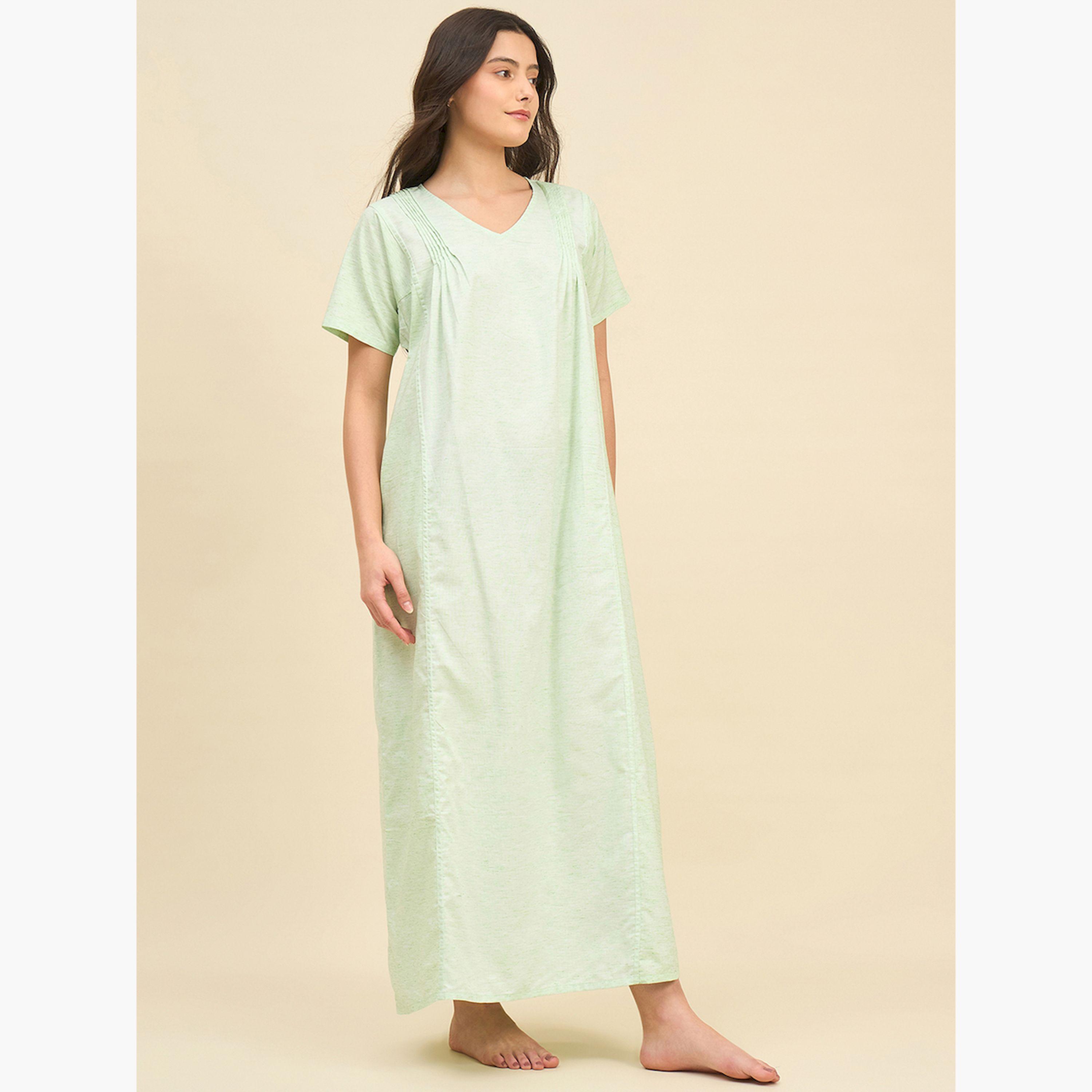 قميص نوم فيسكوز منمق بكسرات-women-clothing-nightwear-nighties-image-3