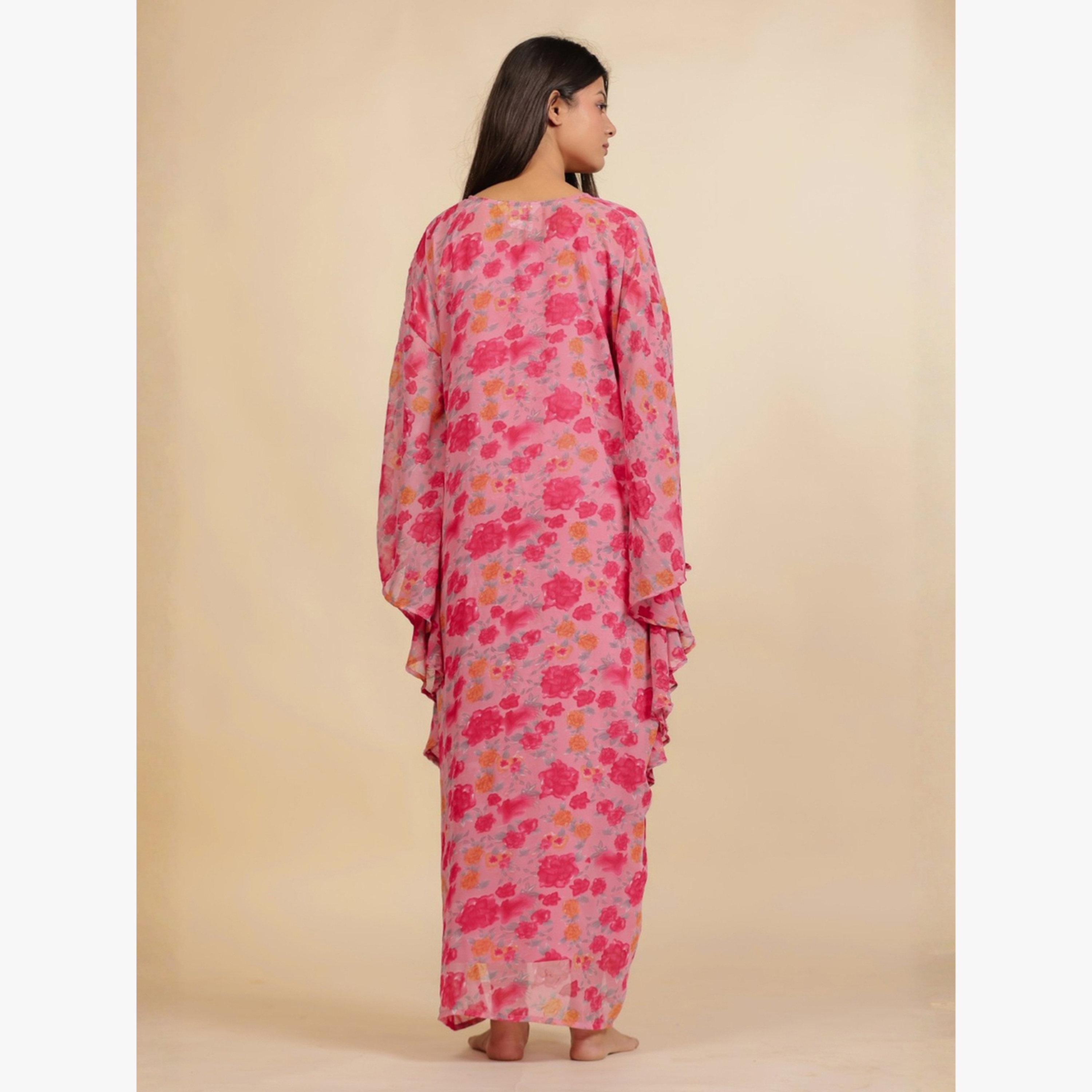 فستان قفطان جورجيت بطبعة أزهار مع فستان داخلي-women-clothing-nightwear-nighties-image-4