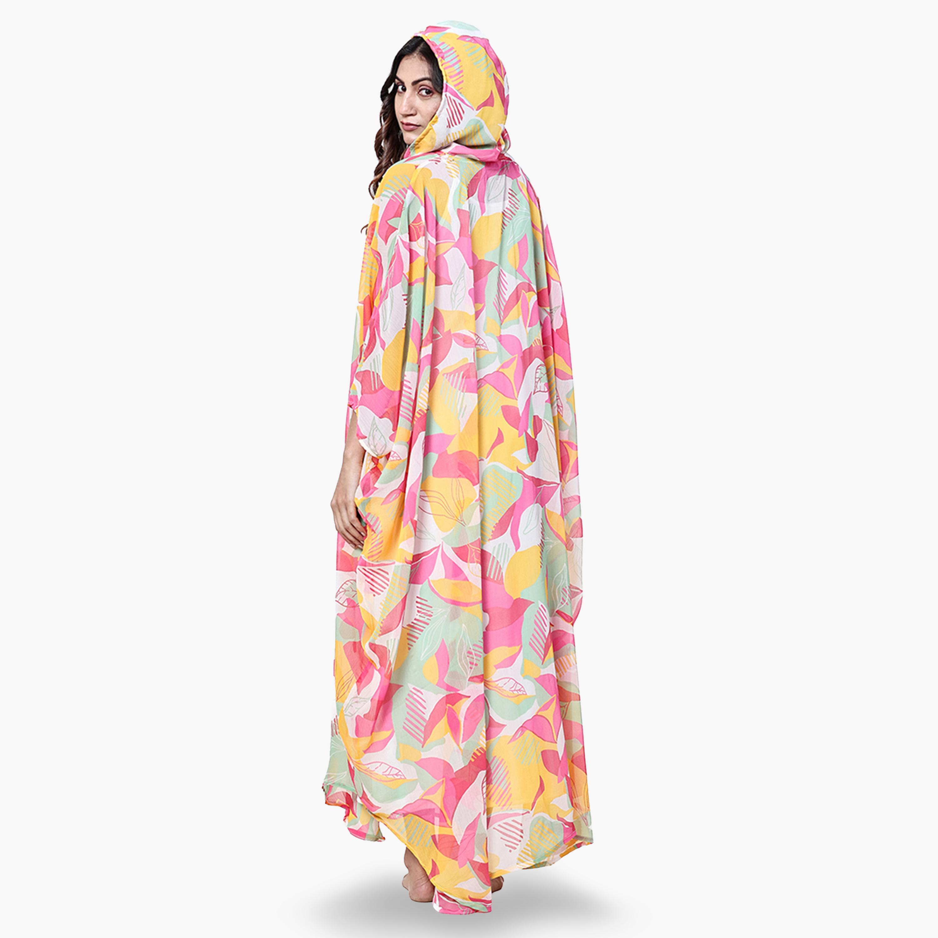 The Kaftan Company X Styli Multi Georgette Hooded Kaftan Nightdress with Inner Slip-women-clothing-nightwear-nighties-image-2