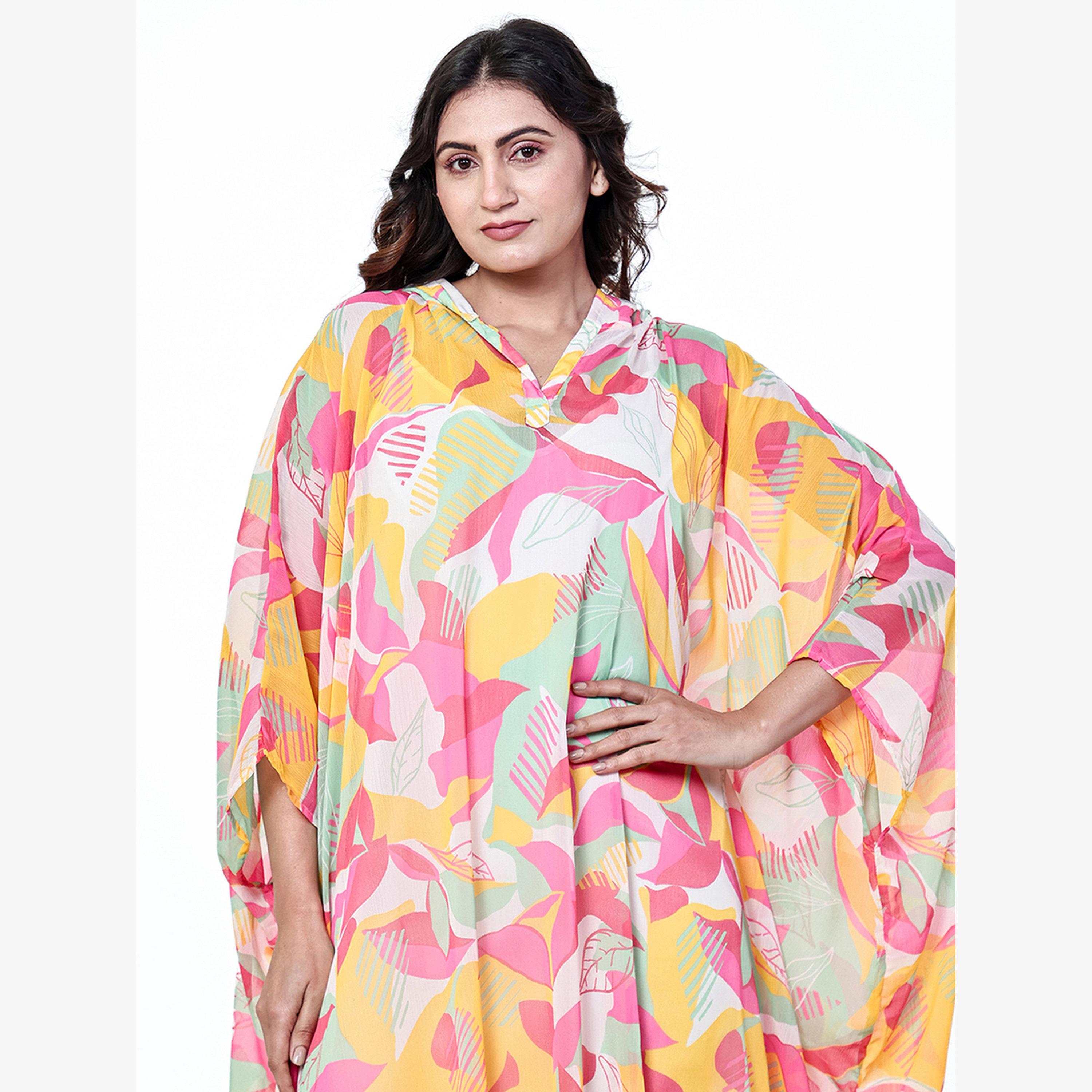 The Kaftan Company X Styli Multi Georgette Hooded Kaftan Nightdress with Inner Slip-women-clothing-nightwear-nighties-image-3