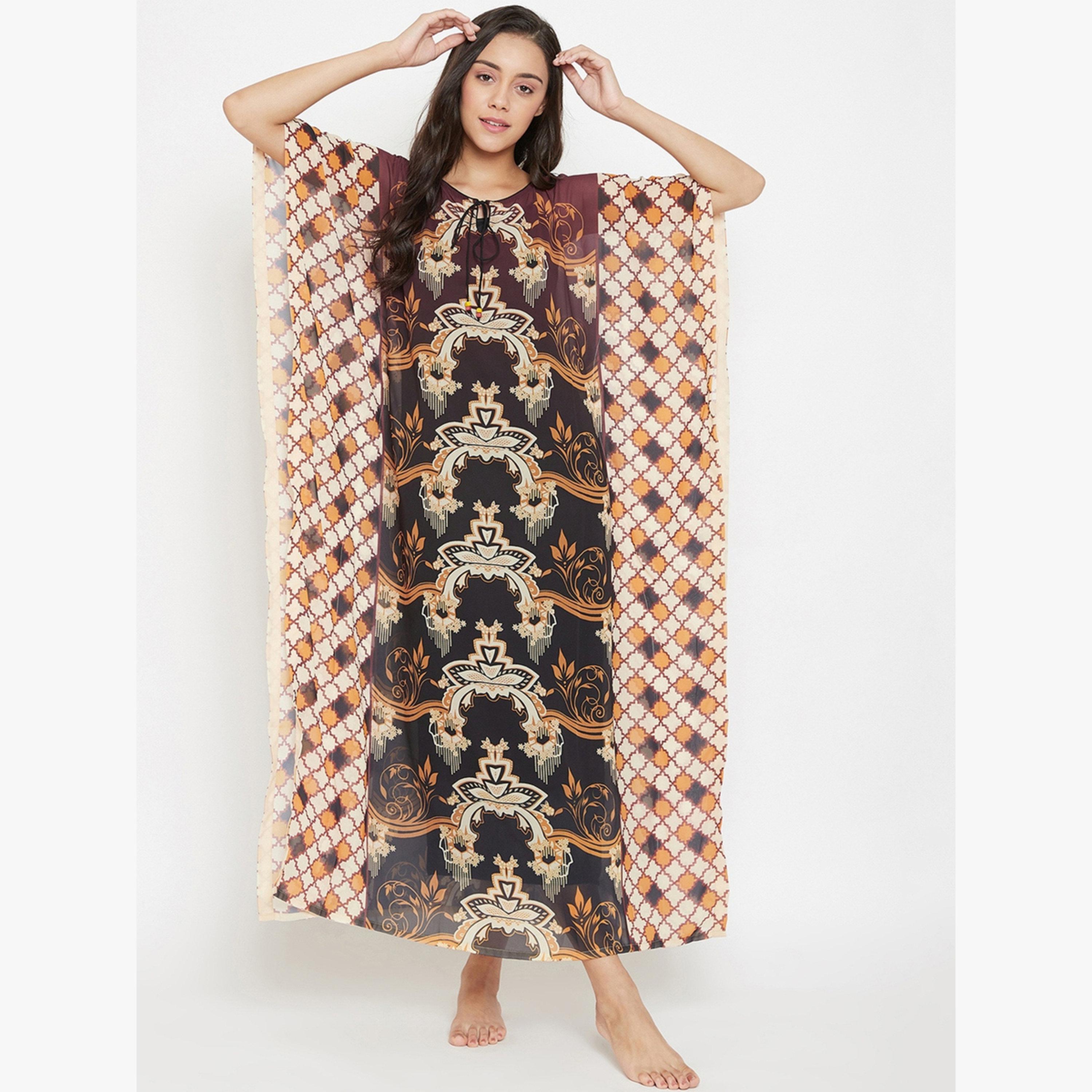 فستان قفطان جورجيت مطبوع مع فستان داخلي-women-clothing-nightwear-nighties-image-2