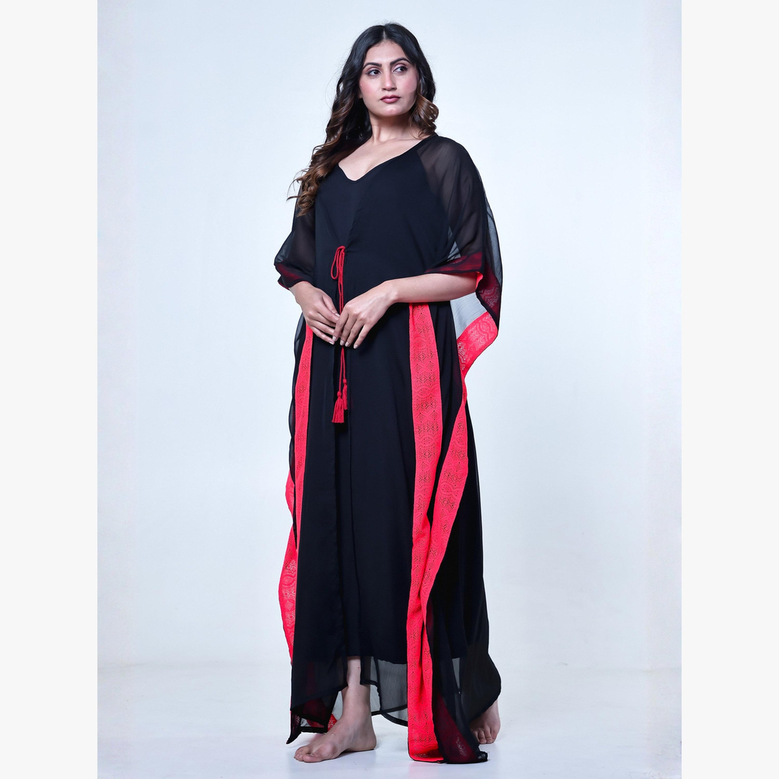 The Kaftan Company X Styli Black Chiffon Lace Edge Nightgown-women-clothing-nightwear-nighties-image-1