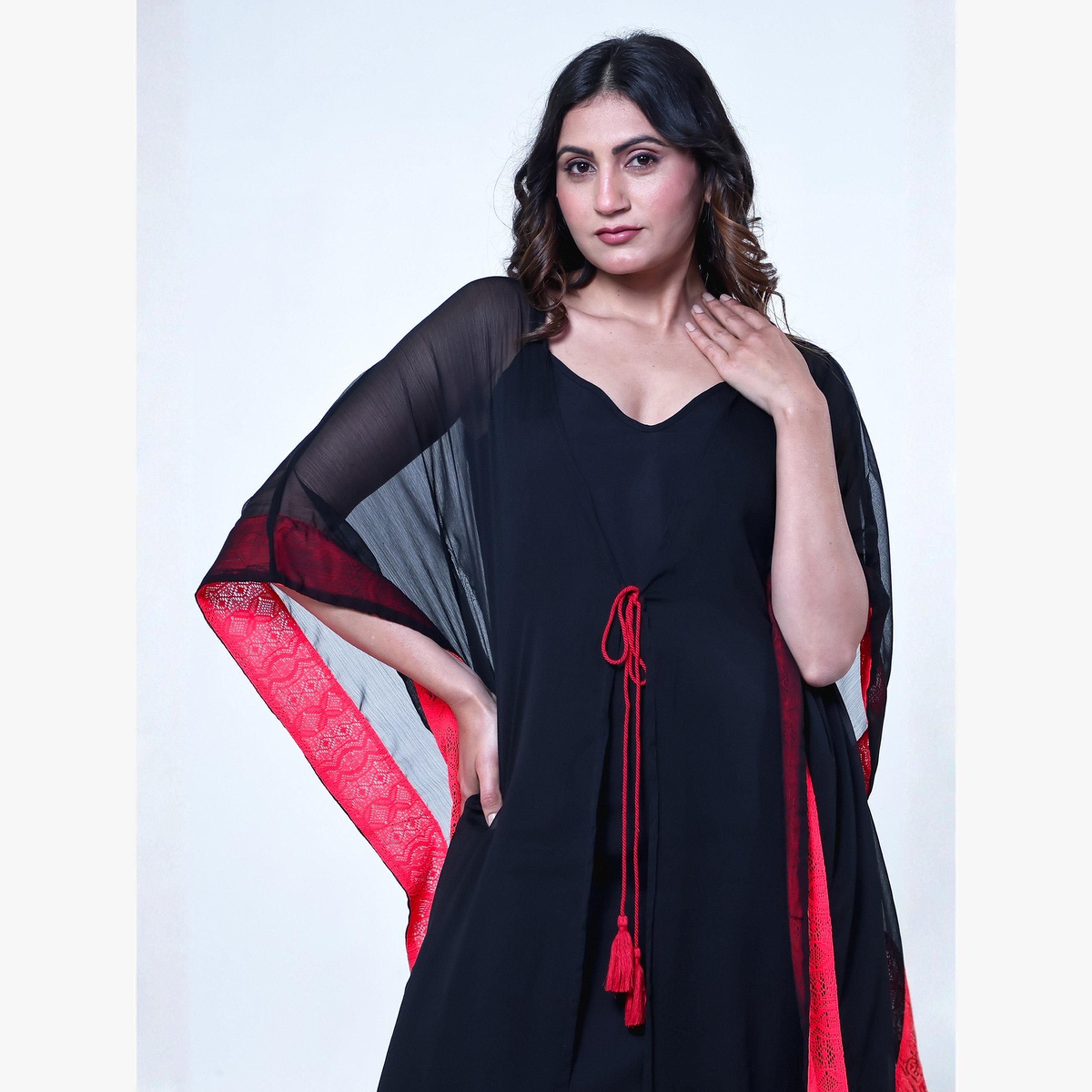 The Kaftan Company X Styli Black Chiffon Lace Edge Nightgown-women-clothing-nightwear-nighties-image-3