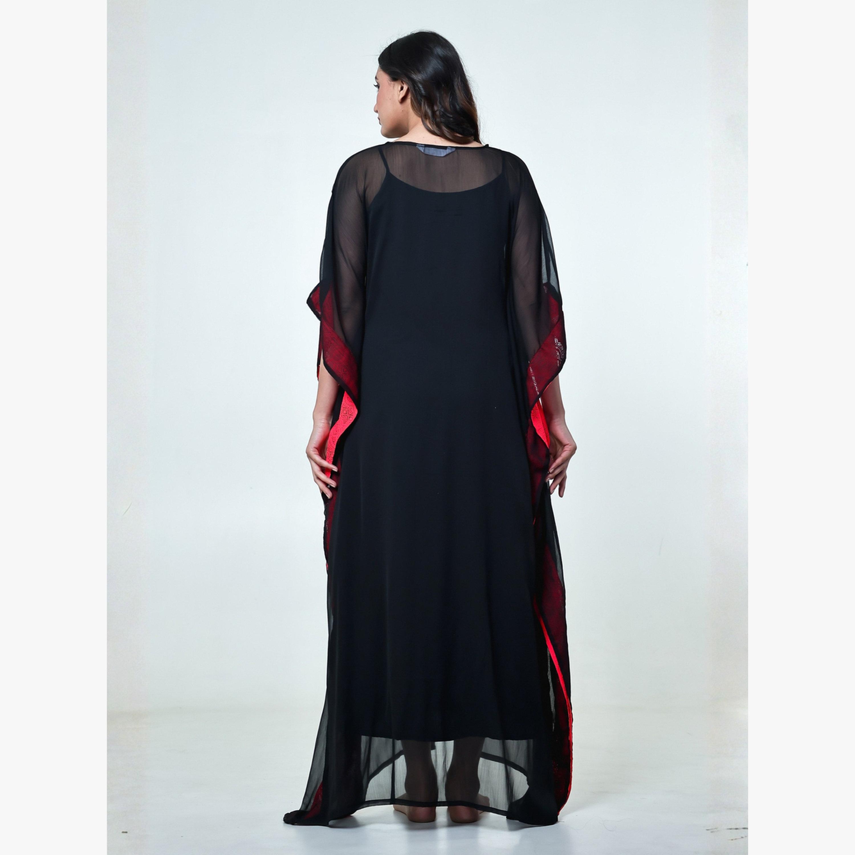 The Kaftan Company X Styli Black Chiffon Lace Edge Nightgown-women-clothing-nightwear-nighties-image-4
