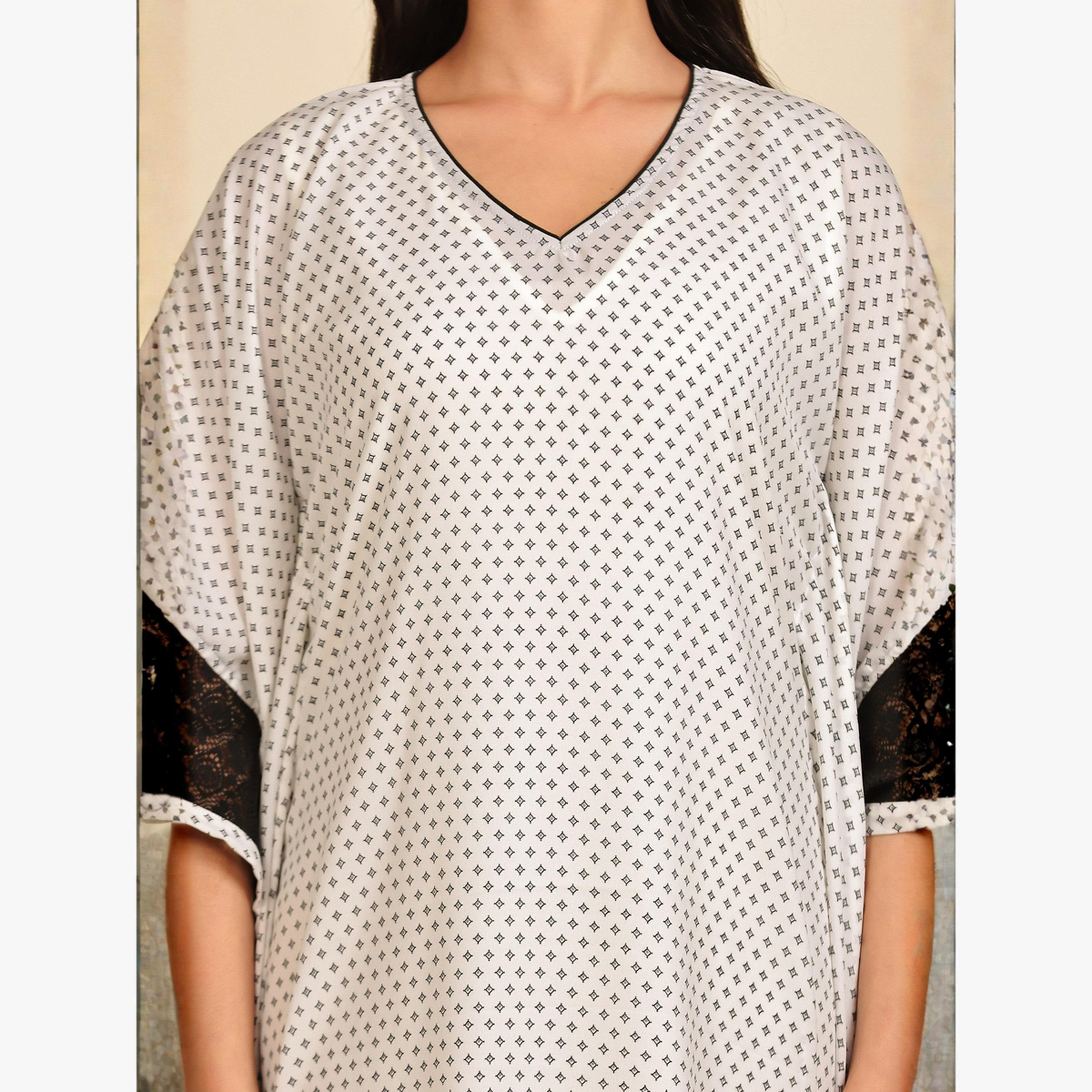 The Kaftan Company X Styli White Printed Georgette Kaftan with Inner Slip-women-clothing-nightwear-nighties-image-6