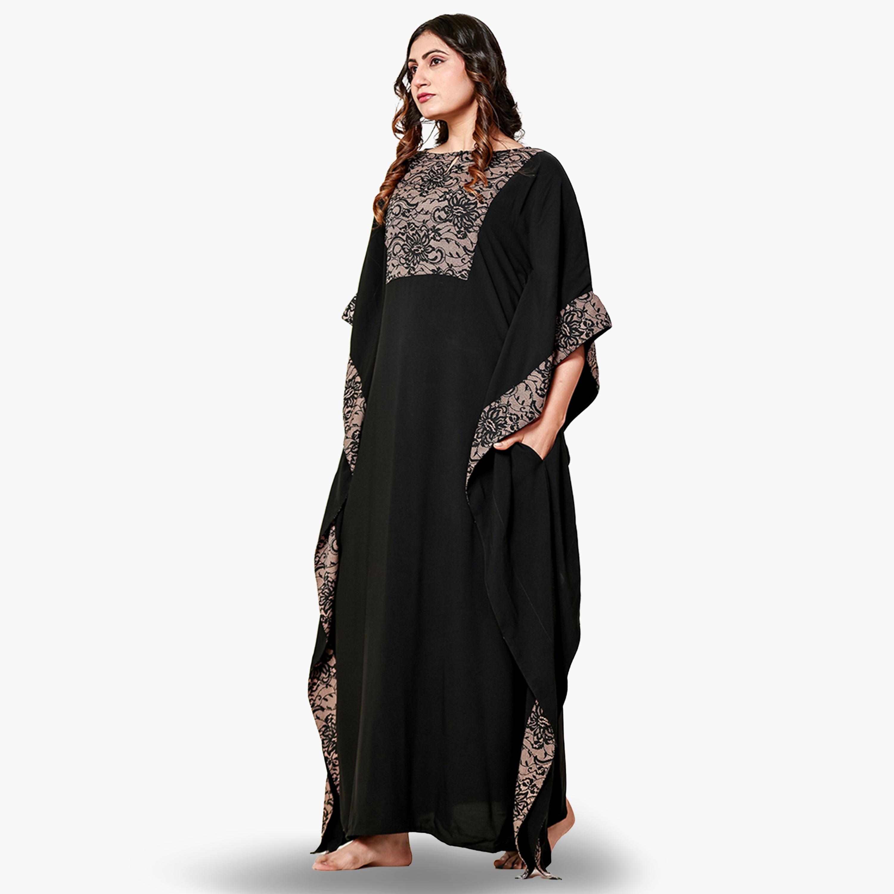 The Kaftan Company X Styli Black Printed Panel Kaftan Nightdress-women-clothing-nightwear-nighties-image-2