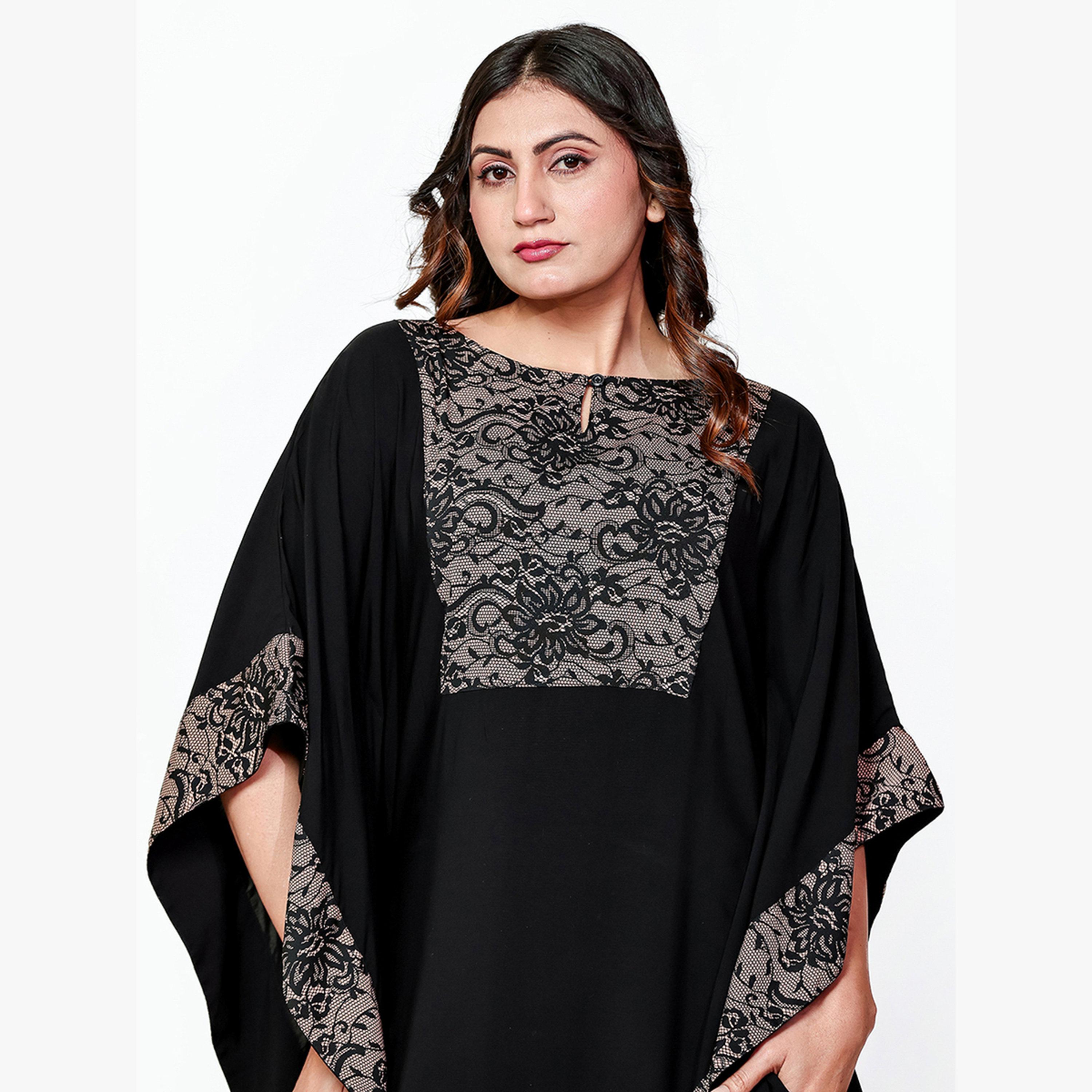 The Kaftan Company X Styli Black Printed Panel Kaftan Nightdress-women-clothing-nightwear-nighties-image-3