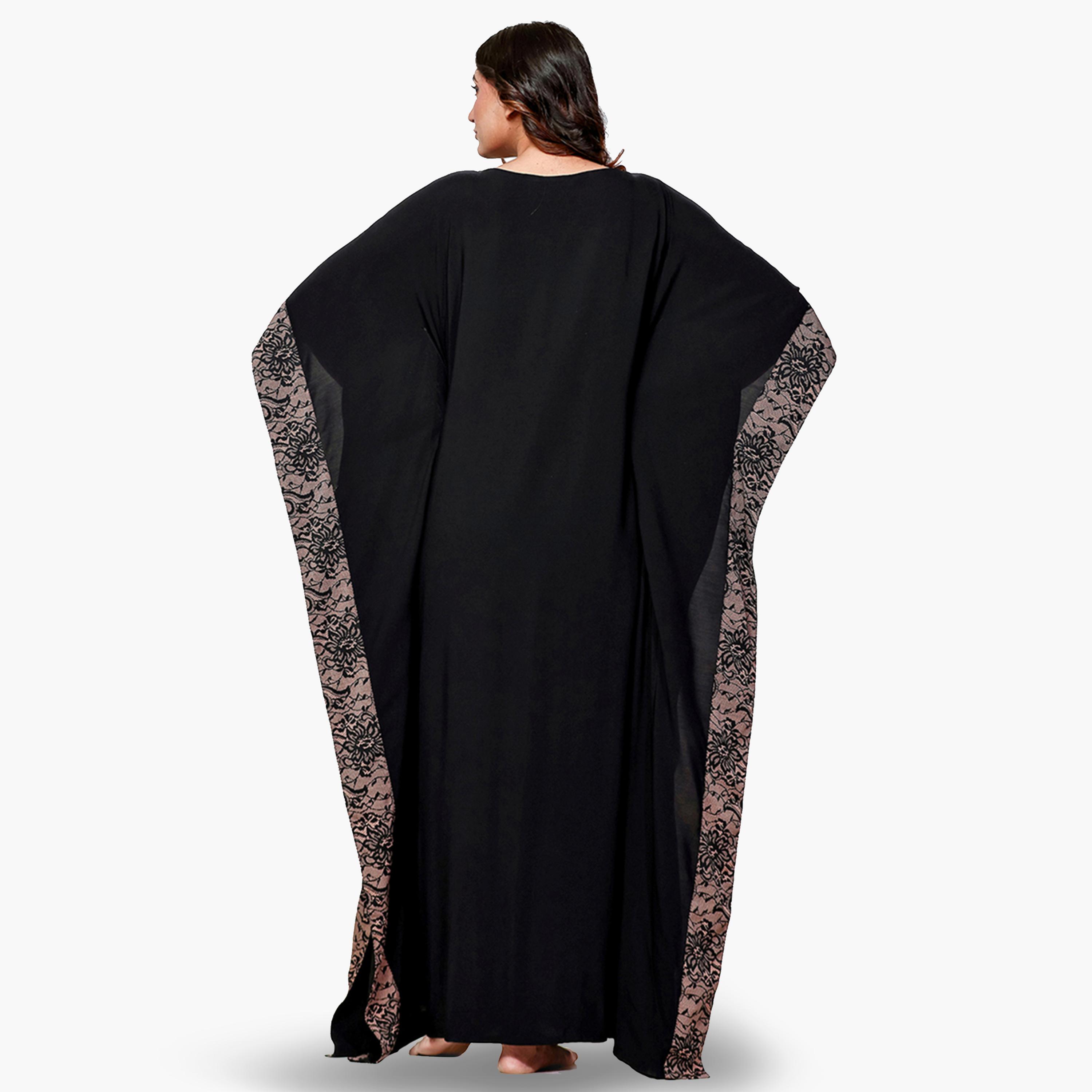 The Kaftan Company X Styli Black Printed Panel Kaftan Nightdress-women-clothing-nightwear-nighties-image-4
