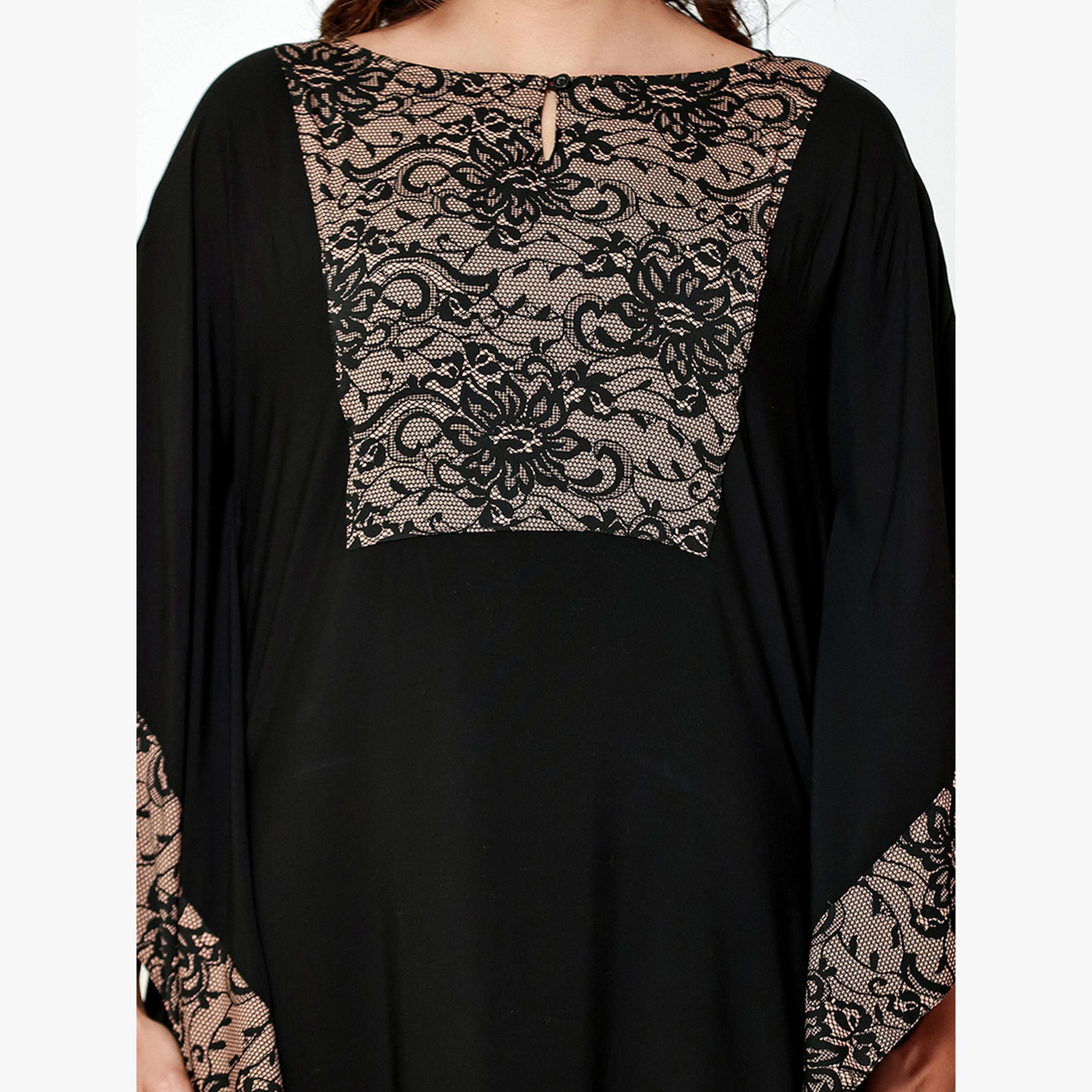 The Kaftan Company X Styli Black Printed Panel Kaftan Nightdress-women-clothing-nightwear-nighties-image-5