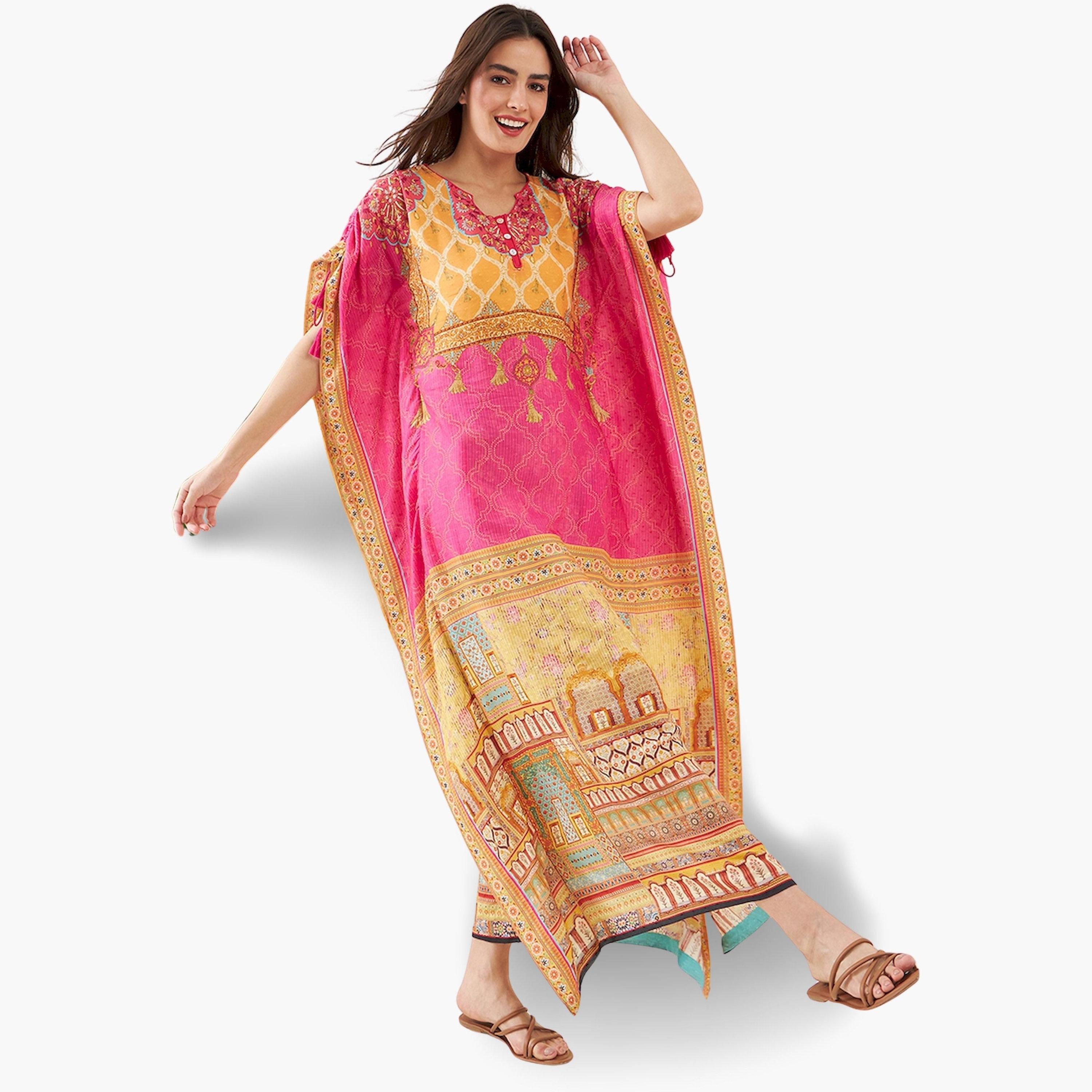 قميص نوم قفطان بطبعة مع أكمام قصيرة-women-clothing-nightwear-nighties-image-3