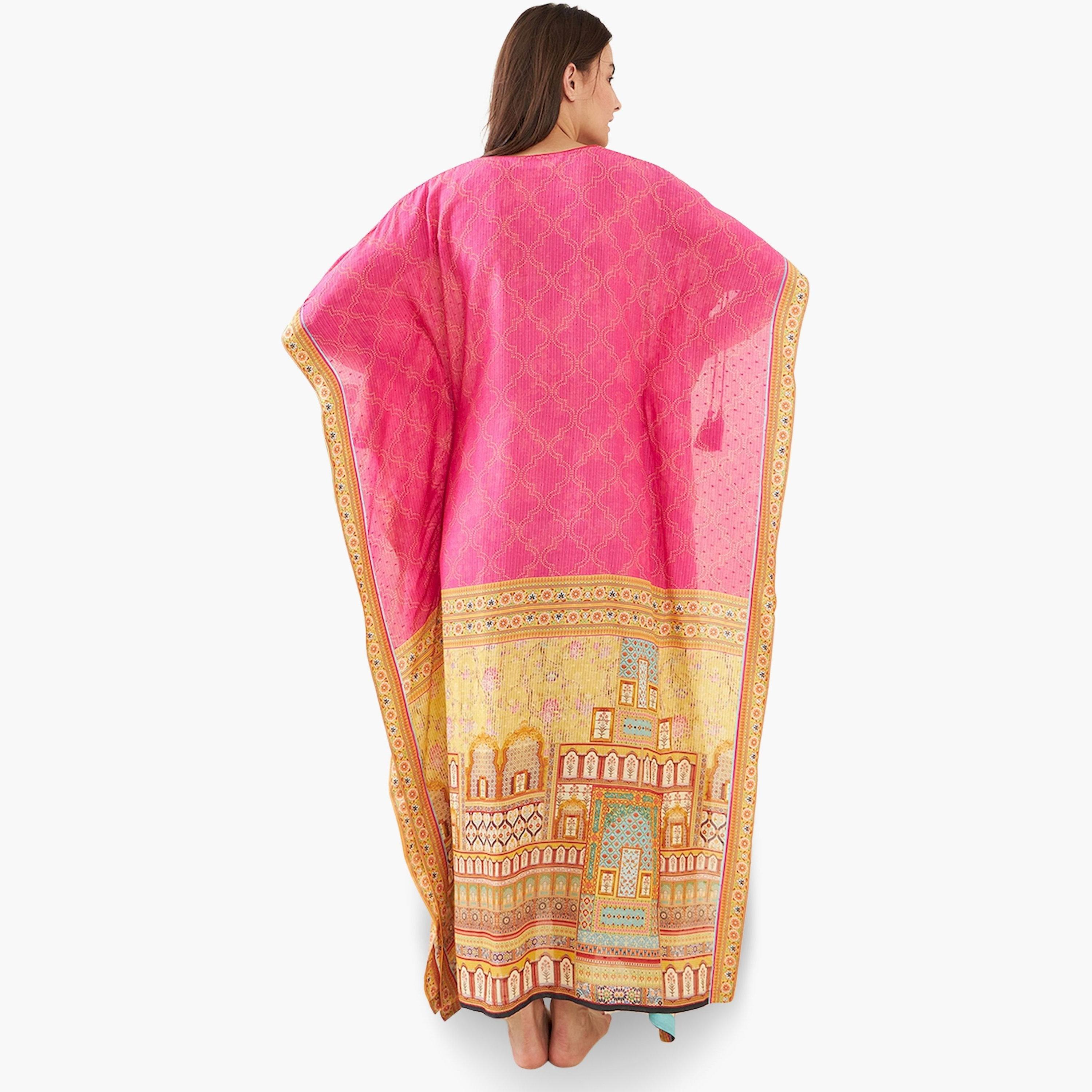 The Kaftan Company X Styli Pink Printed Short Sleeves Kaftan Nightdress-women-clothing-nightwear-nighties-image-5