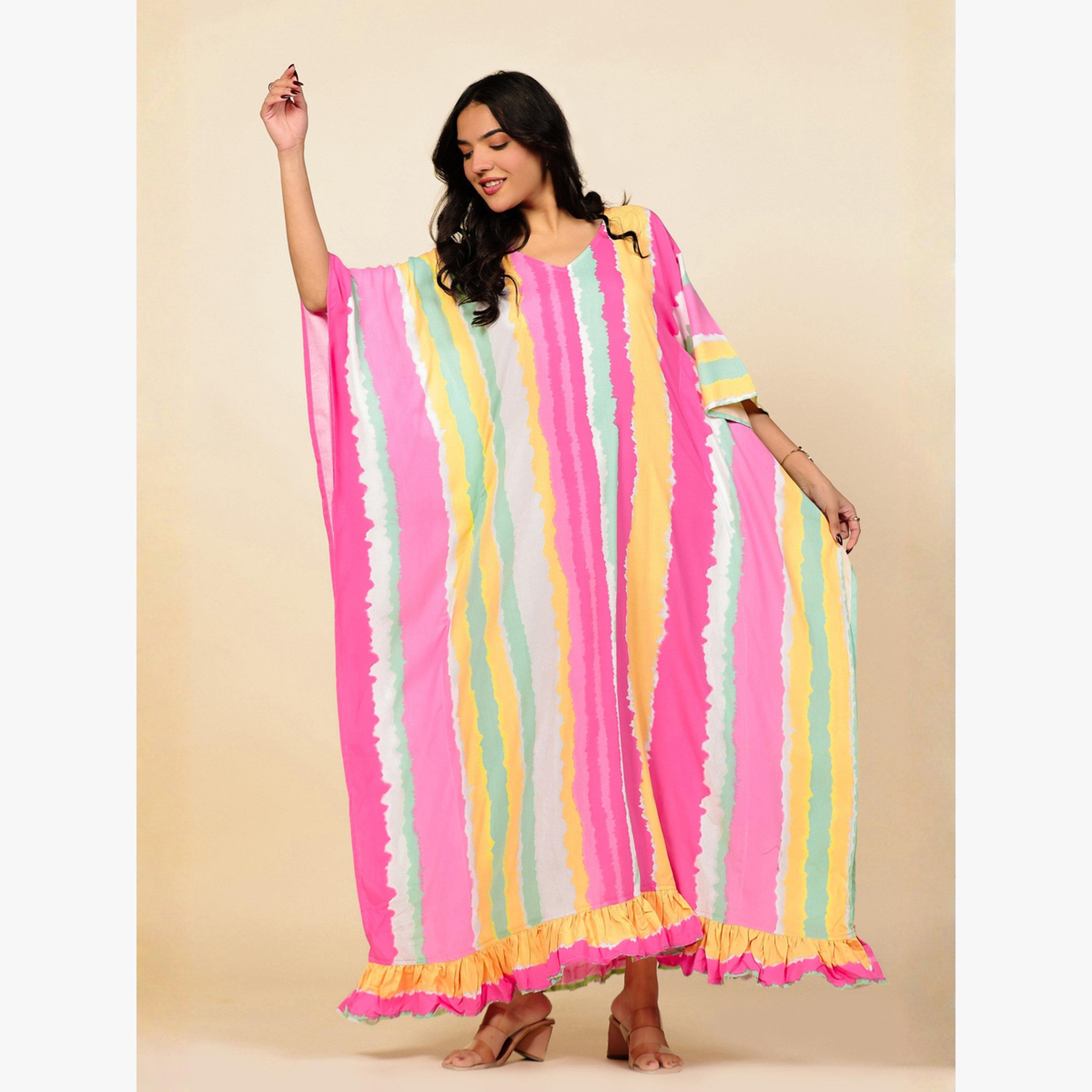 قميص نوم قفطان مخطط بحافة كشكش-women-clothing-nightwear-nighties-image-3
