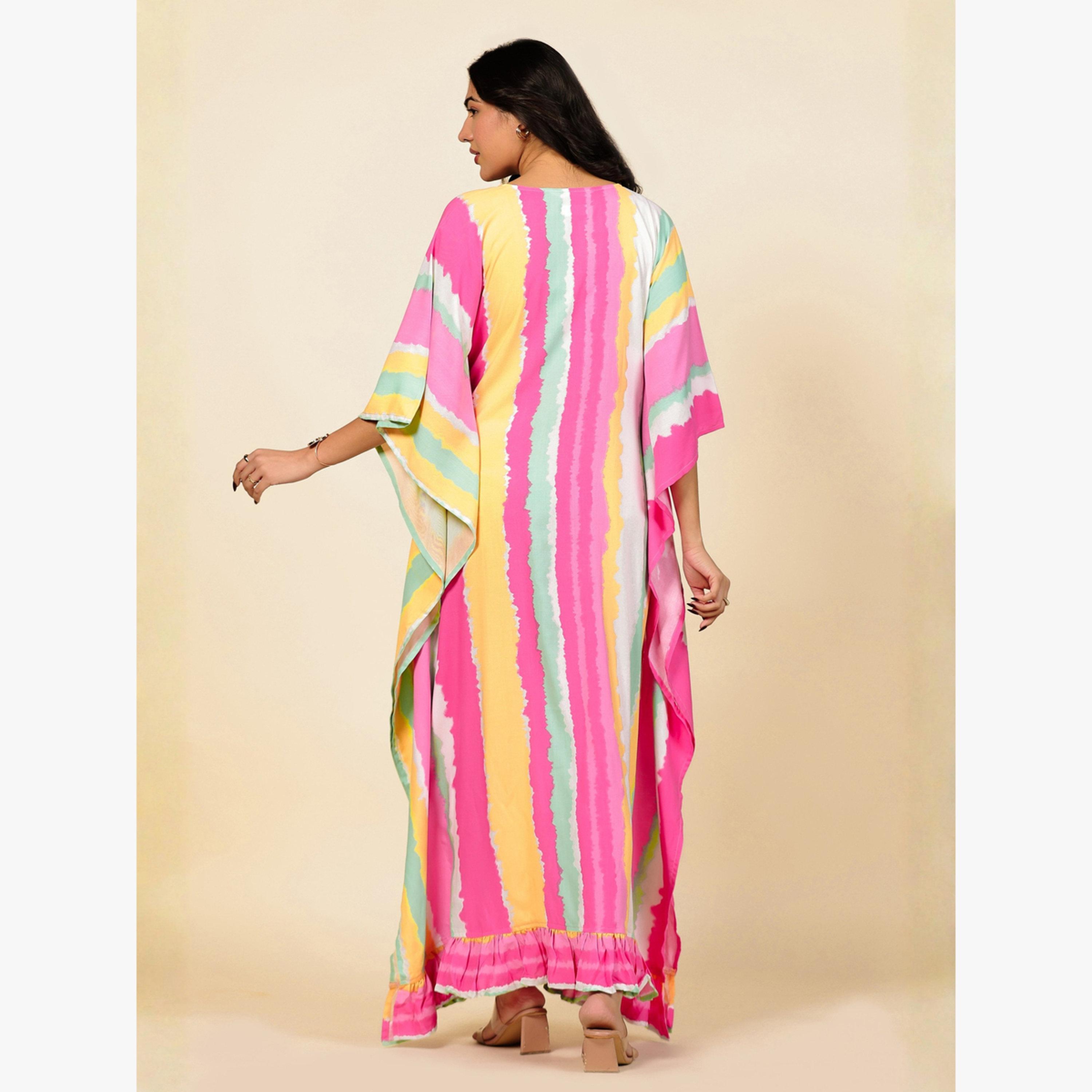قميص نوم قفطان مخطط بحافة كشكش-women-clothing-nightwear-nighties-image-5