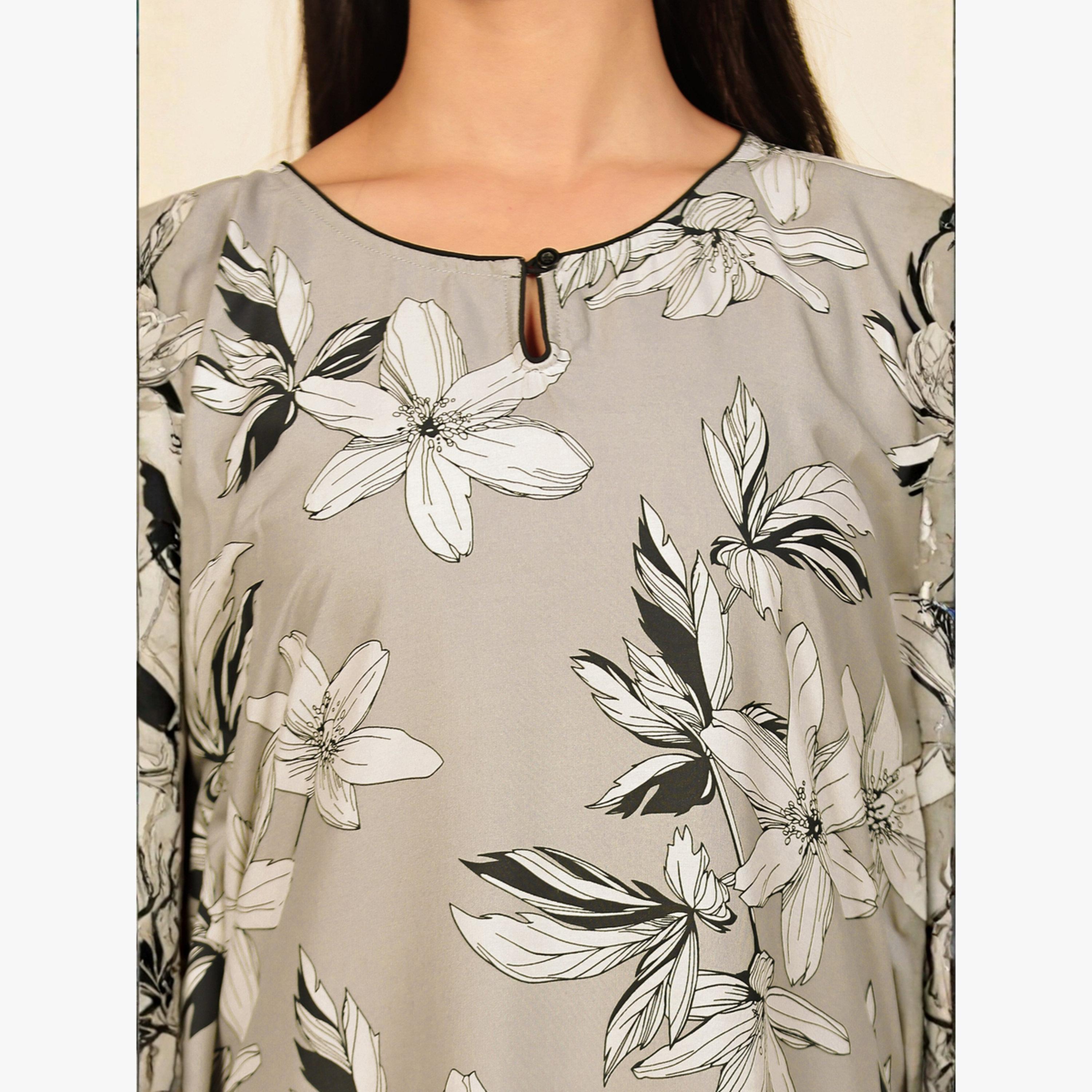 قميص نوم قفطان بطبعة أزهار وتفاصيل كرات صغيرة-women-clothing-nightwear-nighties-image-5