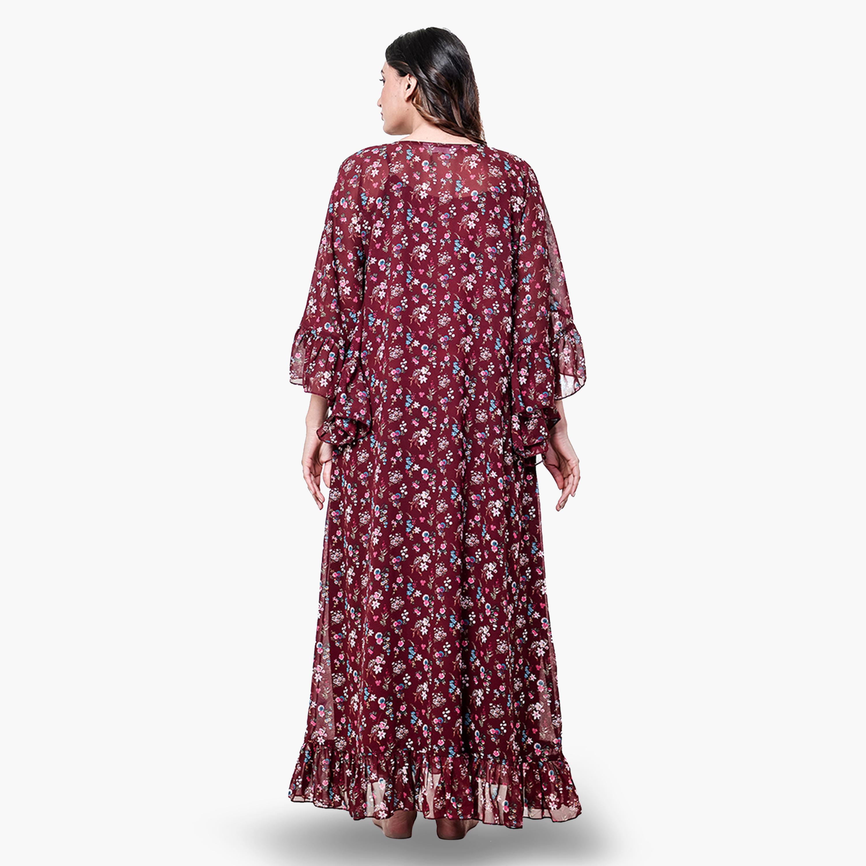 قميص نوم شيفون بأكمام كشكش وطبعة زهور-women-clothing-nightwear-nighties-image-5