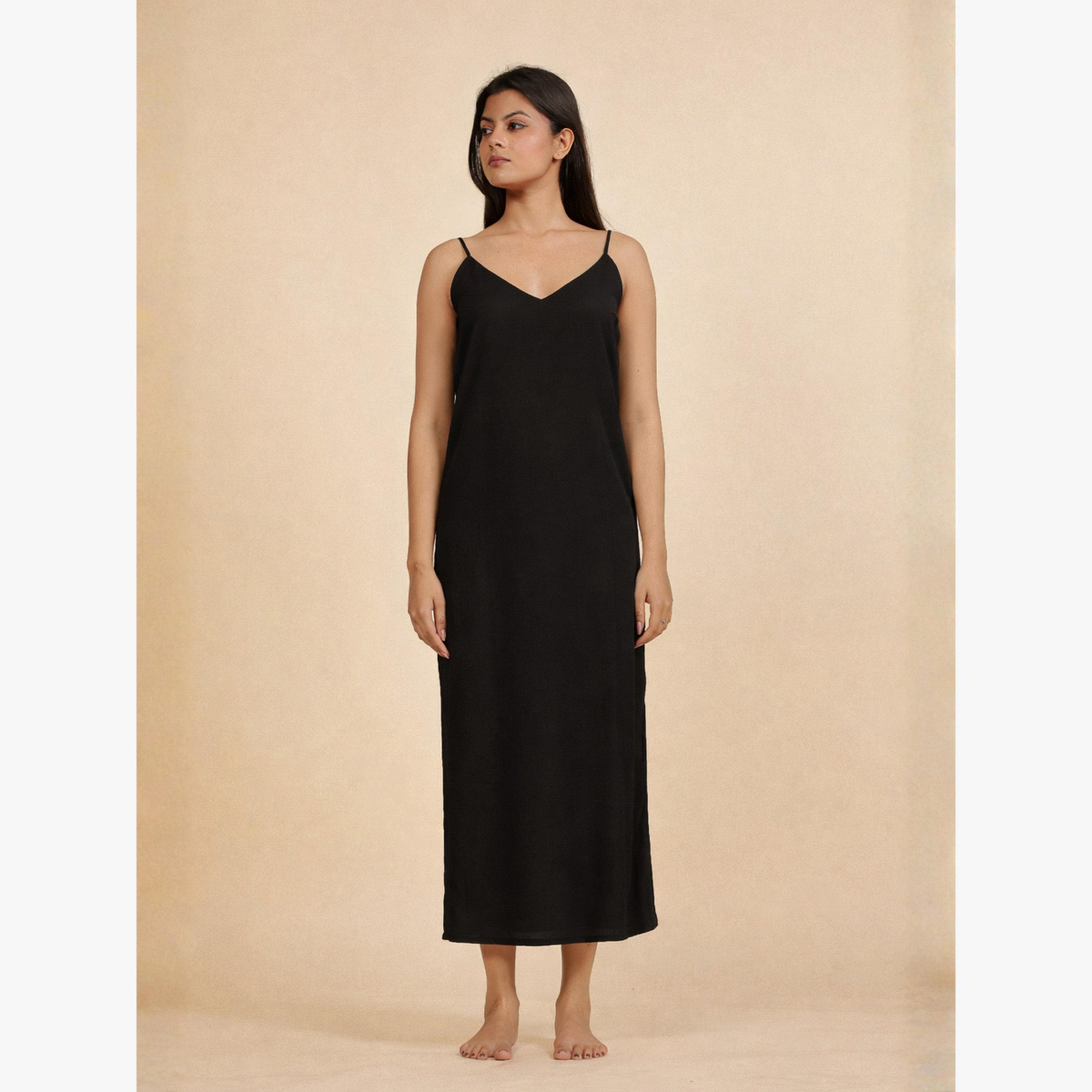 The Kaftan Company X Styli Black Floral Georgette Kaftan Dress with Inner Slip-women-clothing-nightwear-nighties-image-5