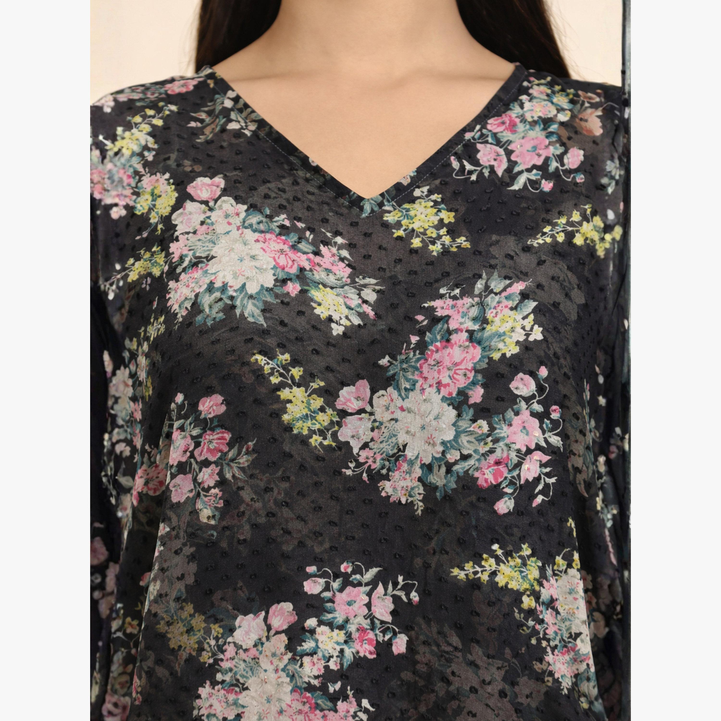The Kaftan Company X Styli Black Floral Georgette Kaftan Dress with Inner Slip-women-clothing-nightwear-nighties-image-6