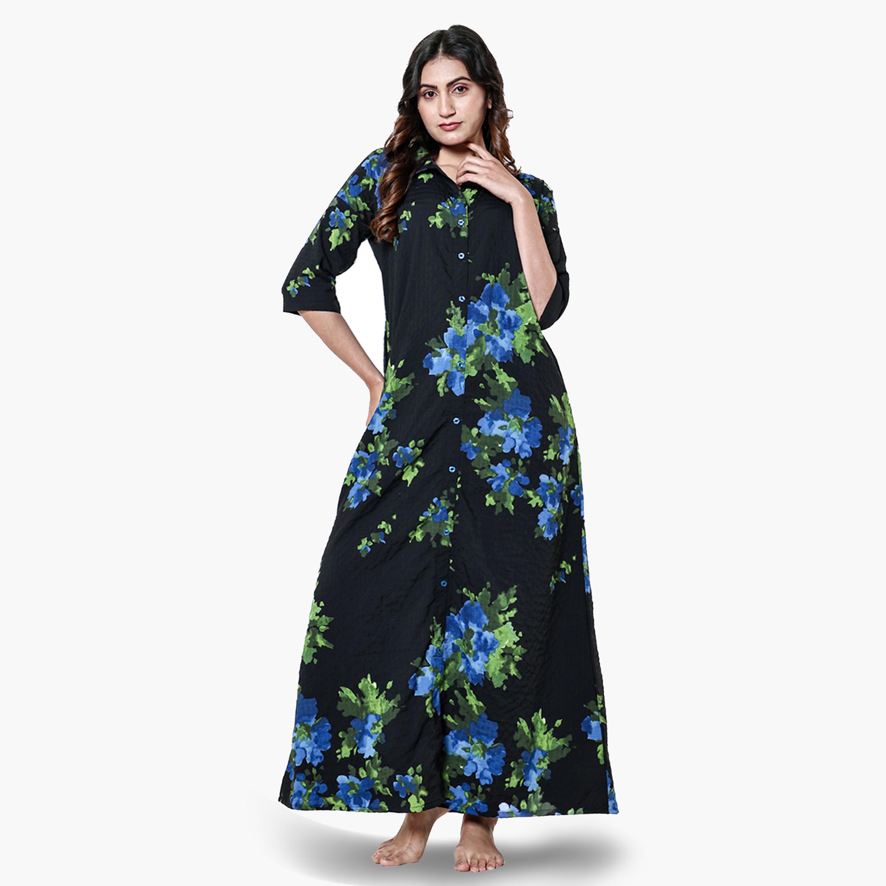 قميص نوم بأكمام 3/4 وطبعة زهور-women-clothing-nightwear-nighties-image-1