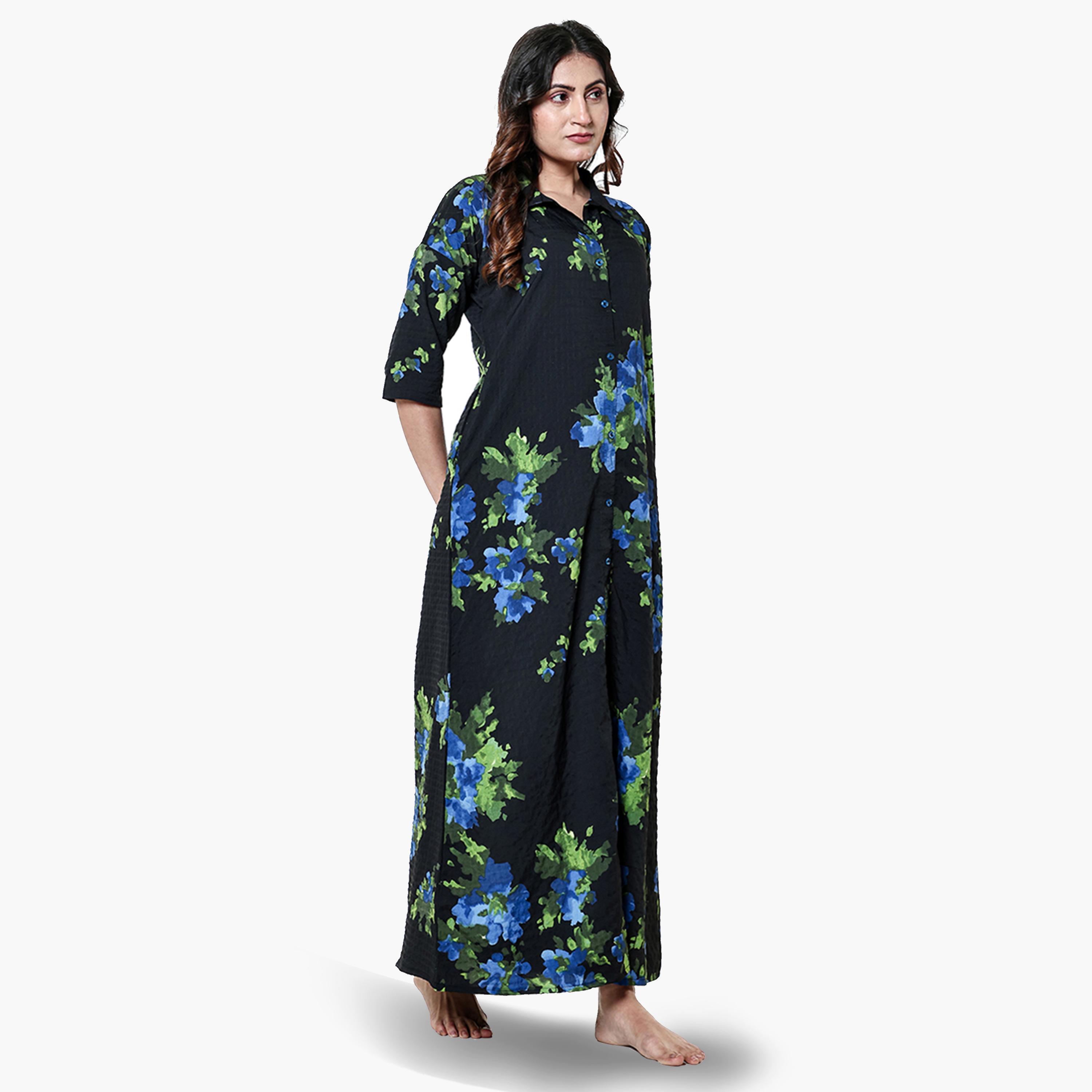 قميص نوم بأكمام 3/4 وطبعة زهور-women-clothing-nightwear-nighties-image-2
