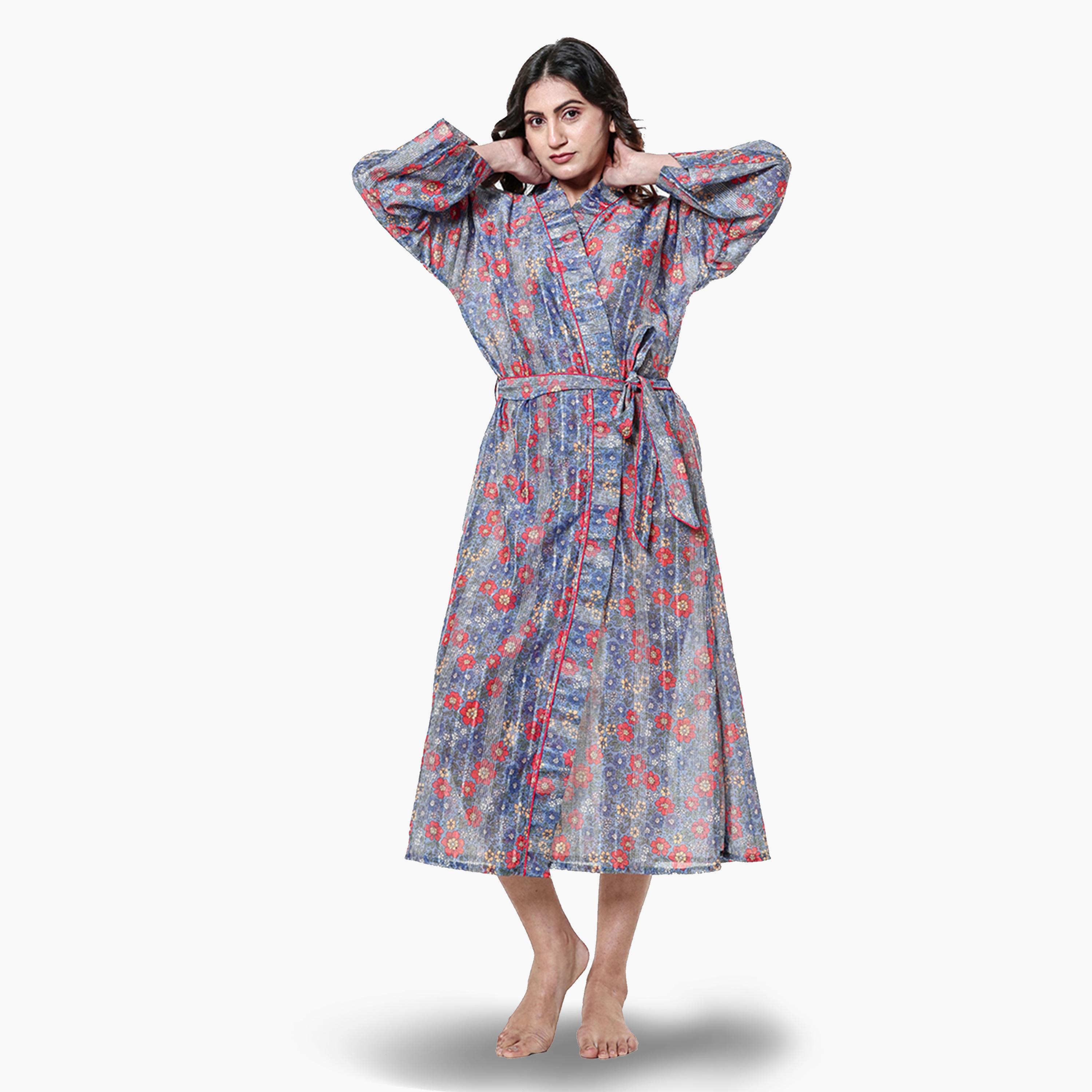 The Kaftan Company X Styli Blue Floral Print Long Sleeve Robe-women-clothing-nightwear-robes-image-1