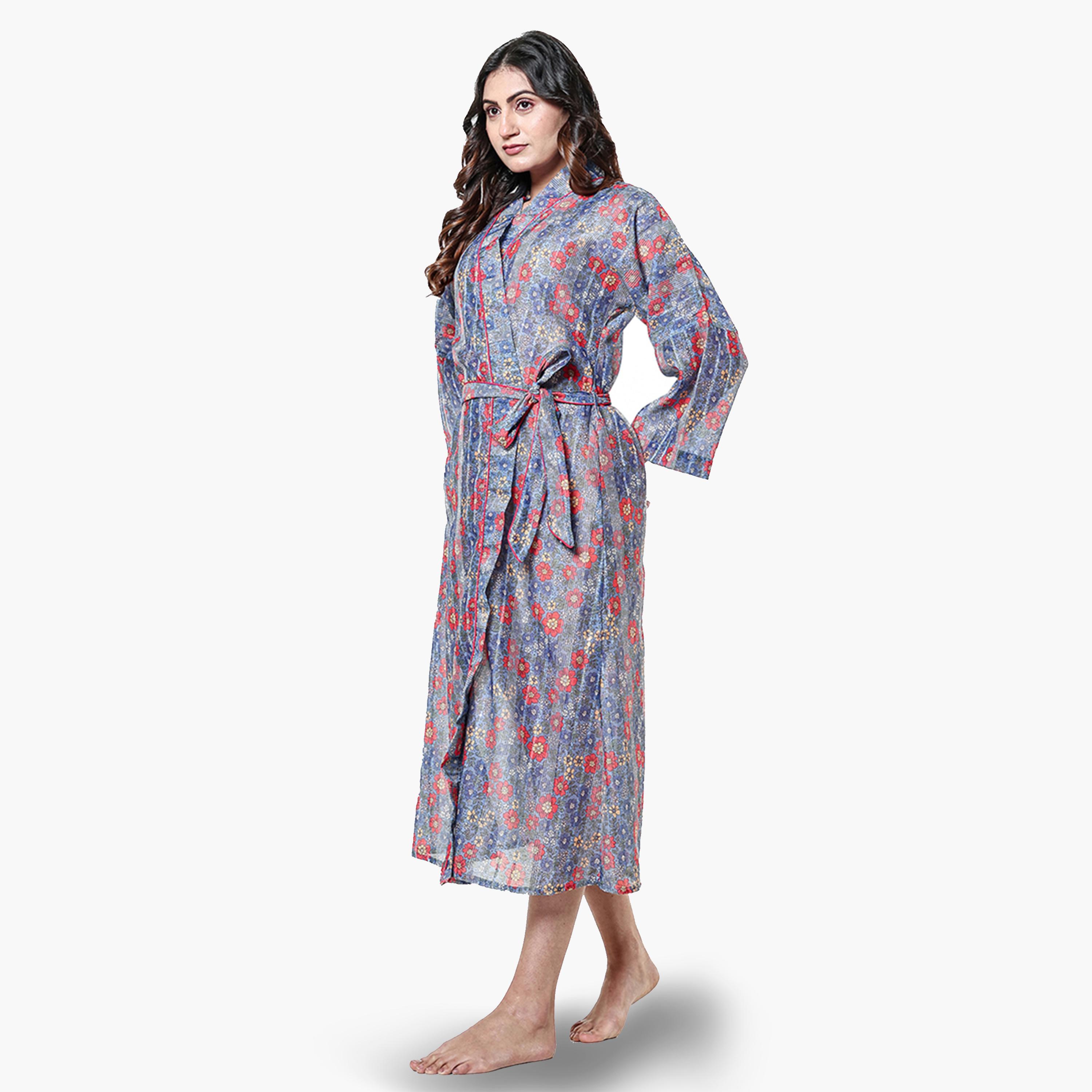 The Kaftan Company X Styli Blue Floral Print Long Sleeve Robe-women-clothing-nightwear-robes-image-2