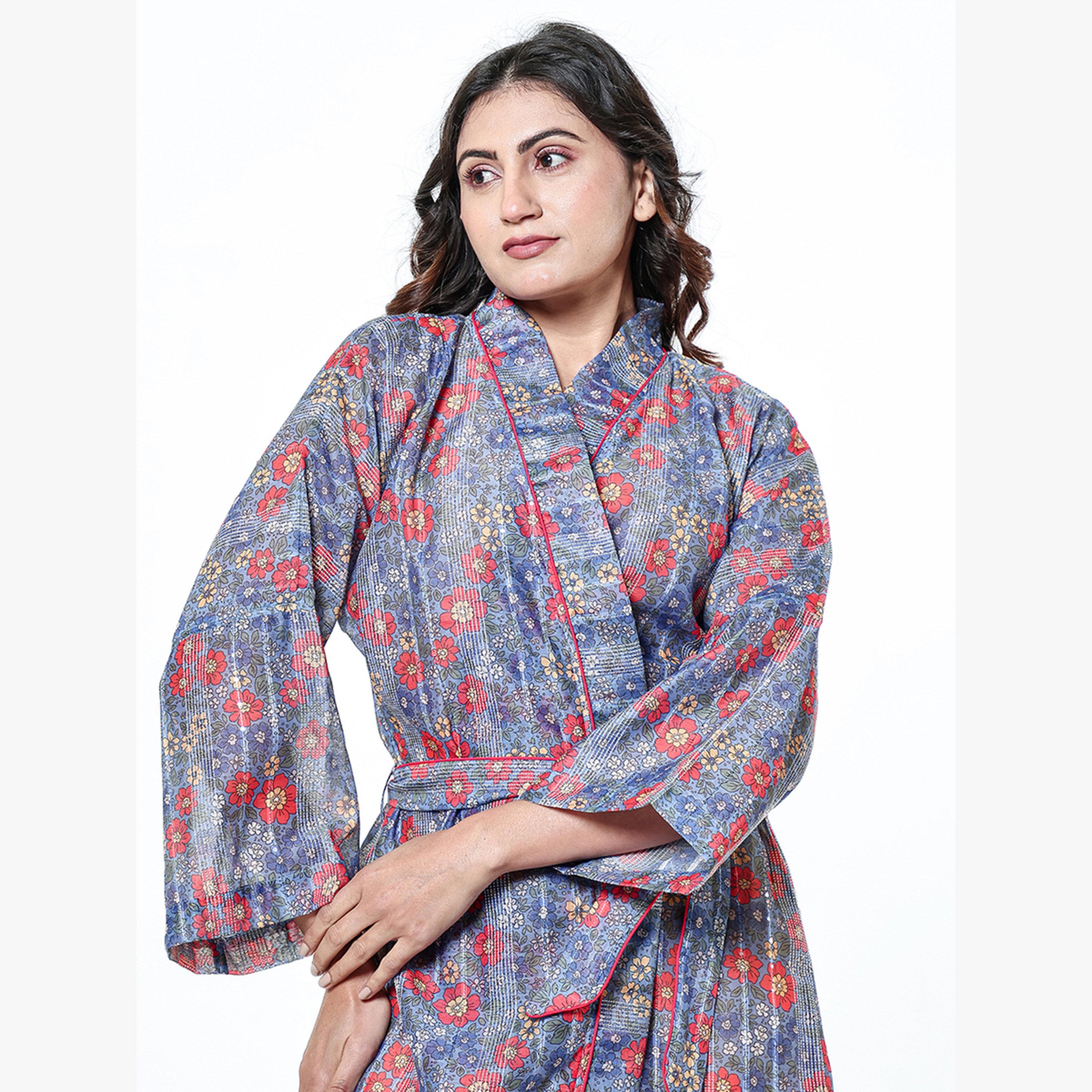 The Kaftan Company X Styli Blue Floral Print Long Sleeve Robe-women-clothing-nightwear-robes-image-3