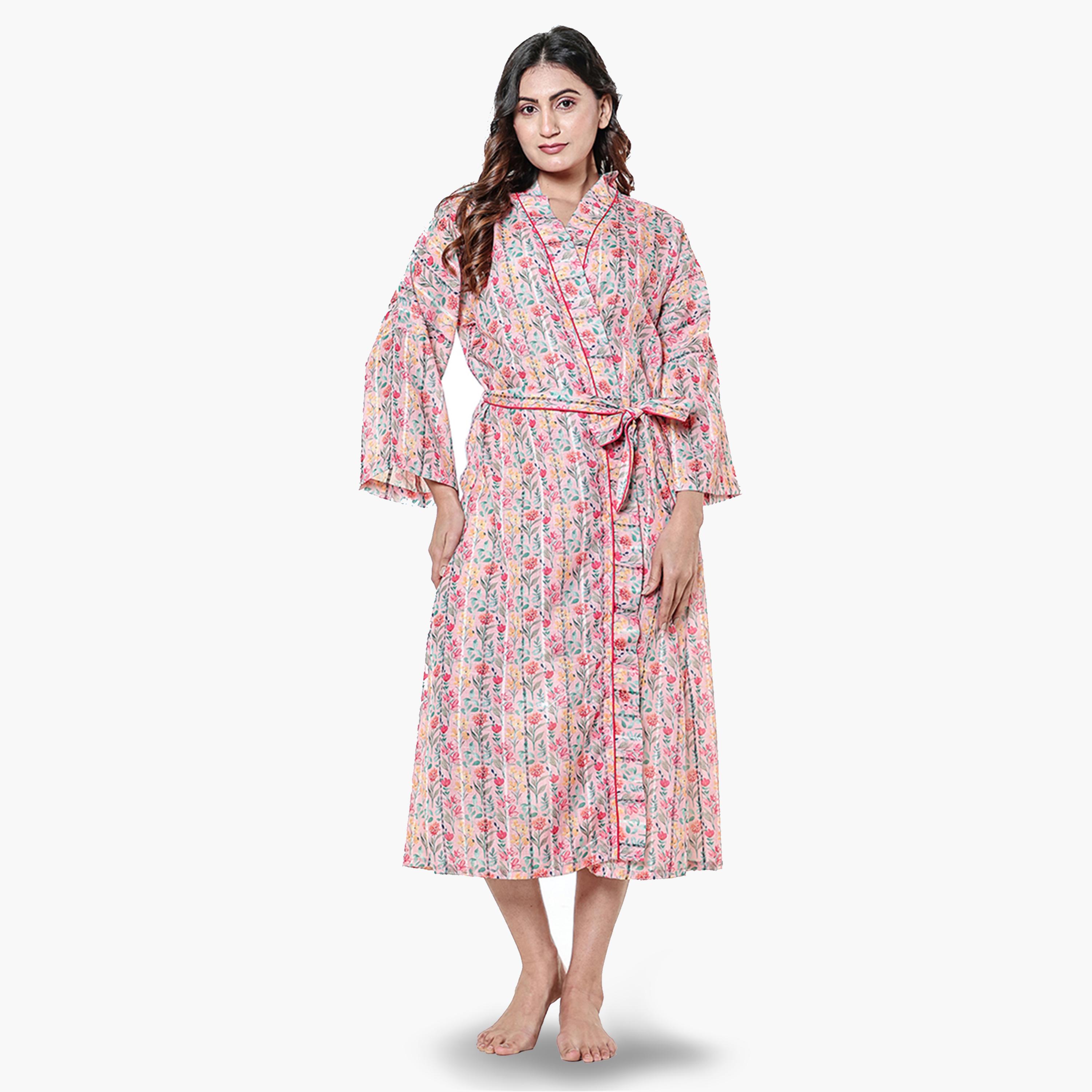 The Kaftan Company X Styli Pink Floral Print Long Sleeve Robe-women-clothing-nightwear-robes-image-1