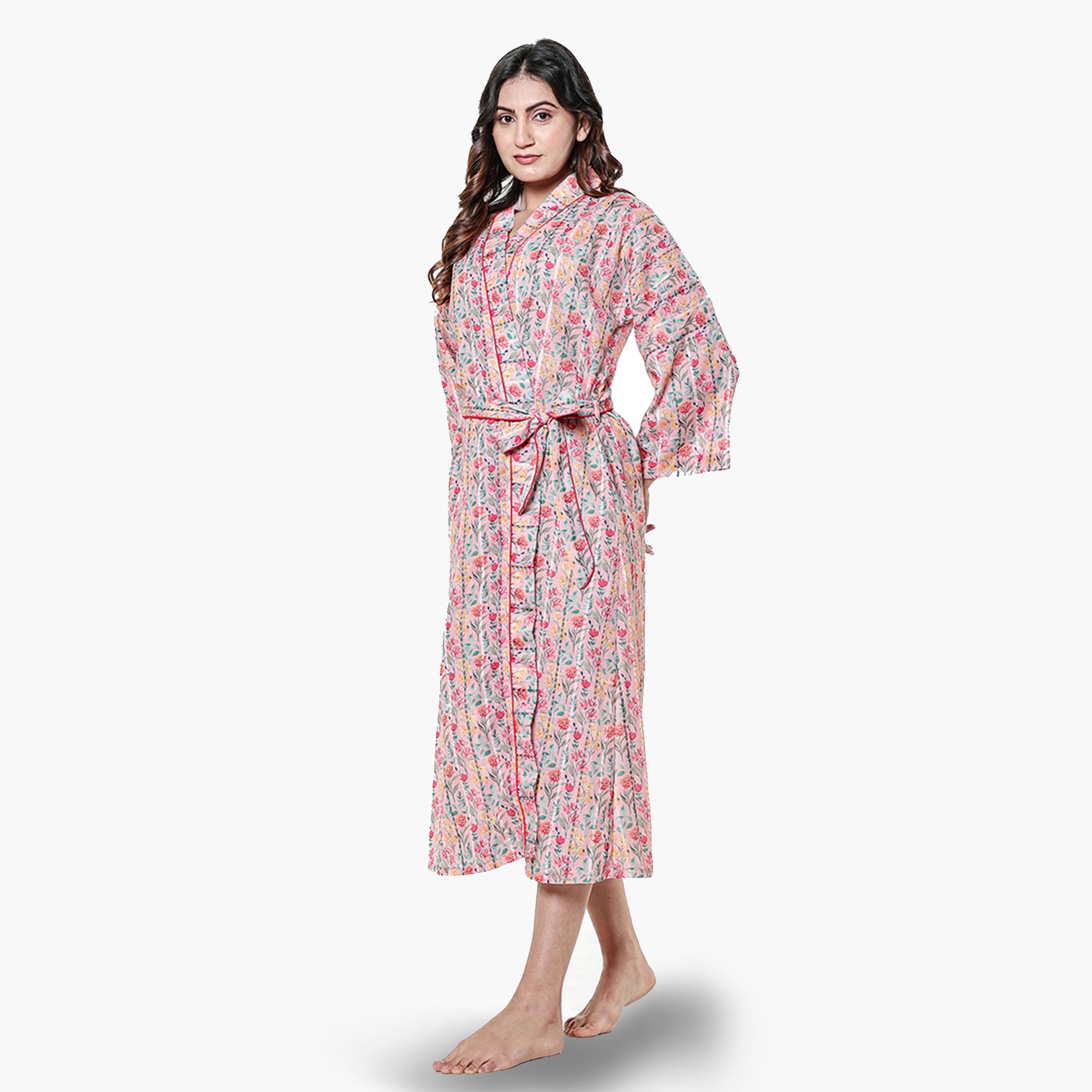 The Kaftan Company X Styli Pink Floral Print Long Sleeve Robe-women-clothing-nightwear-robes-image-2
