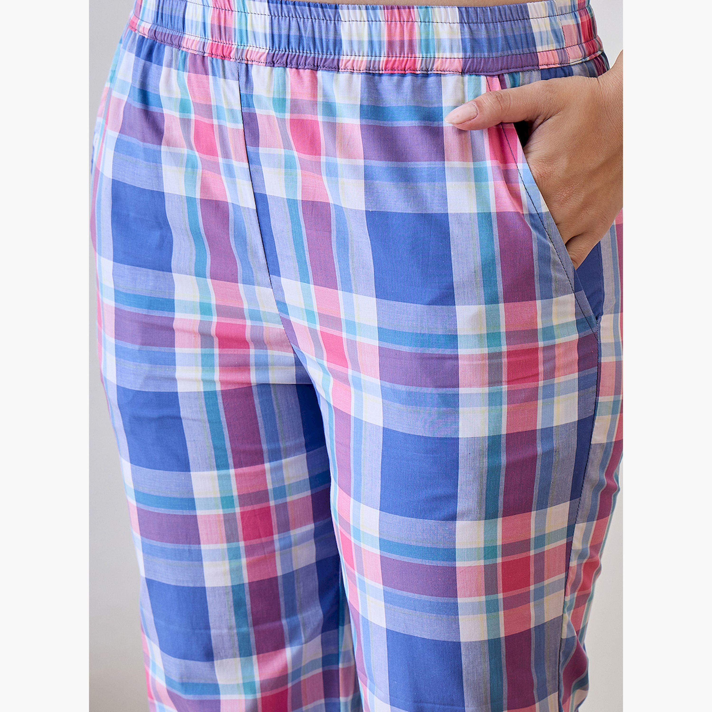 طقم بيجاما من بنطال وبلوزة قطن بطبعة كاروهات-women-clothing-nightwear-pyjamas-longsets-image-4