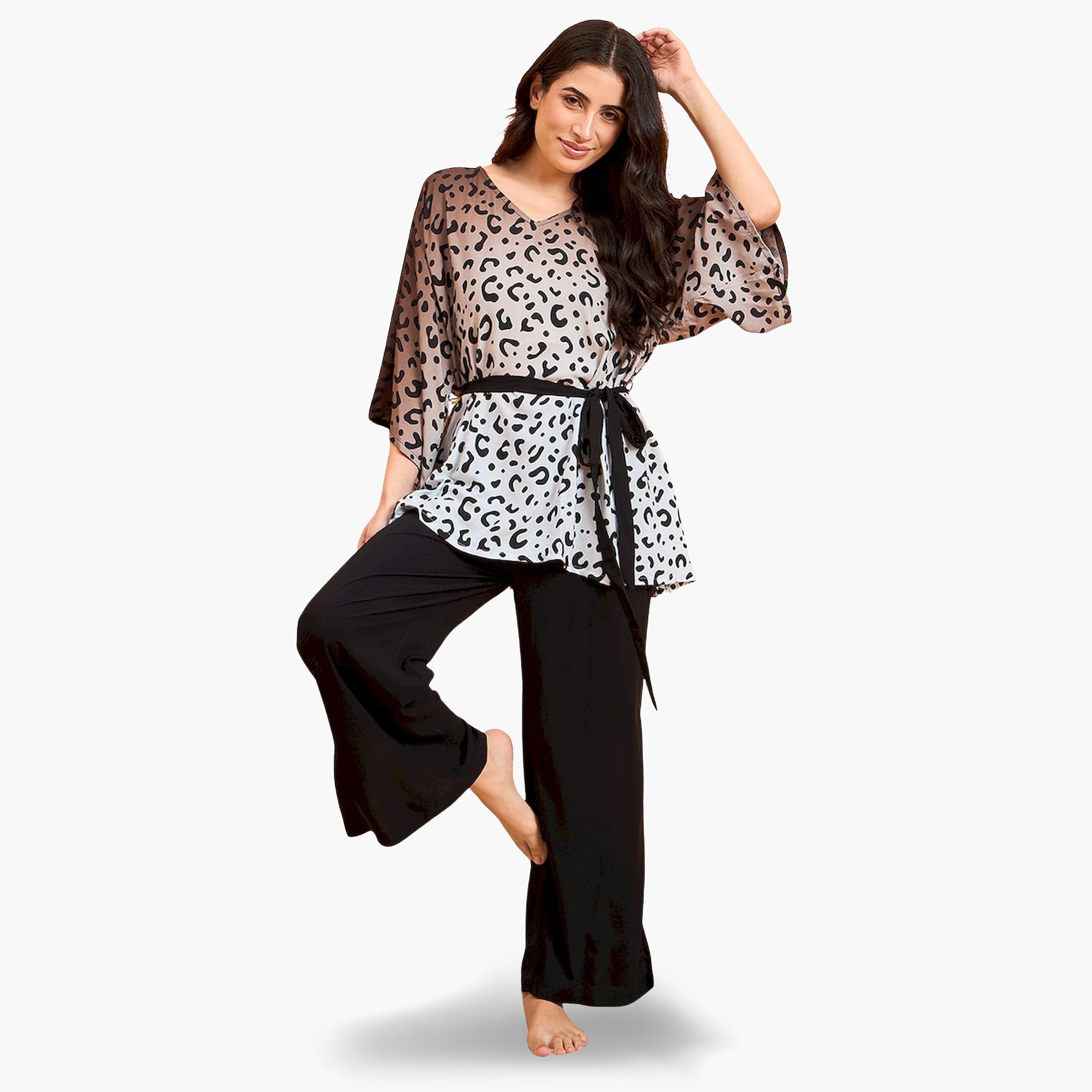The Kaftan Company X Styli Animal Print Viscose Top and Pyjama Set-women-clothing-nightwear-pyjamas-longsets-image-1
