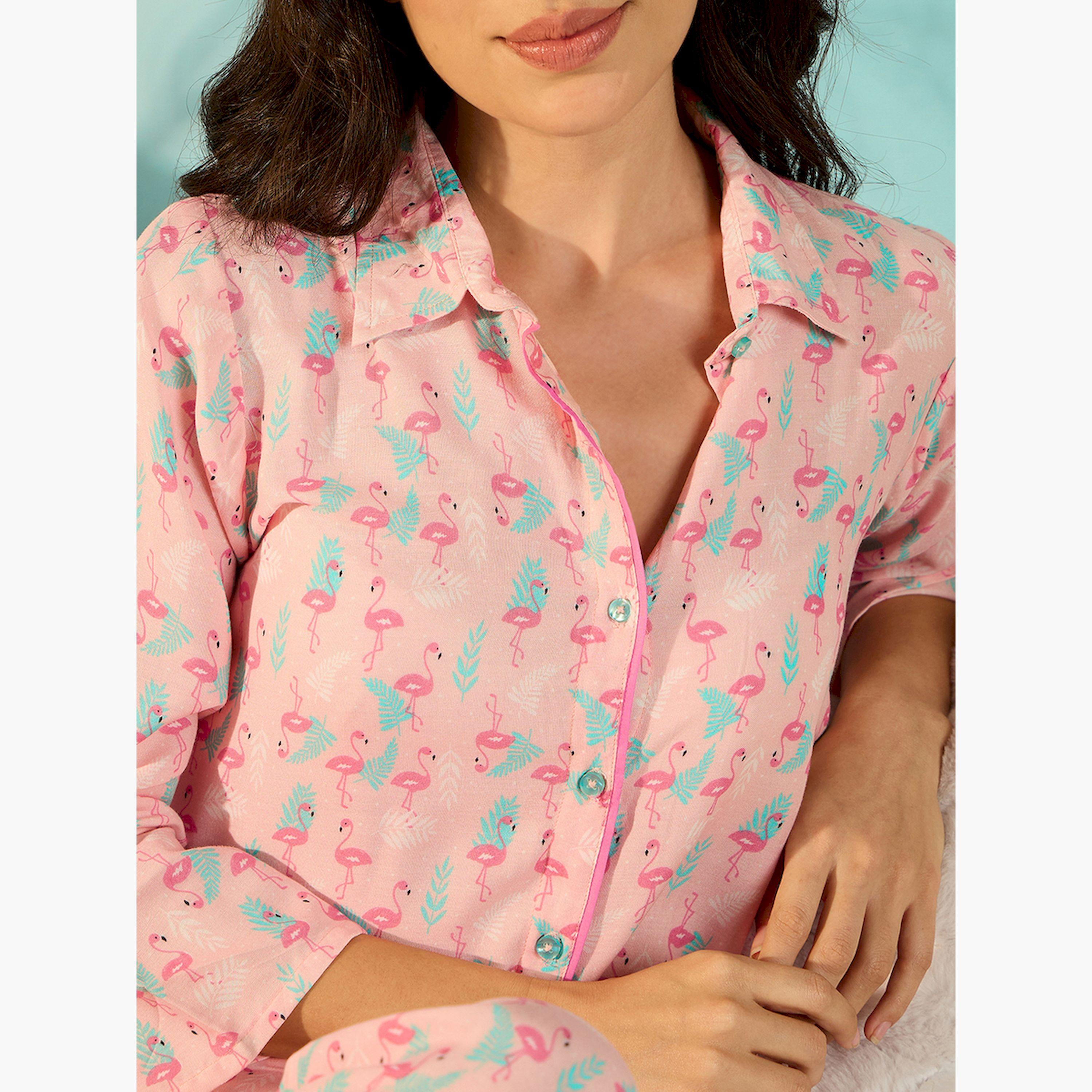 طقم بيجاما من بنطال وبلوزة قطن بطبعة فلامنجو-women-clothing-nightwear-pyjamas-longsets-image-6