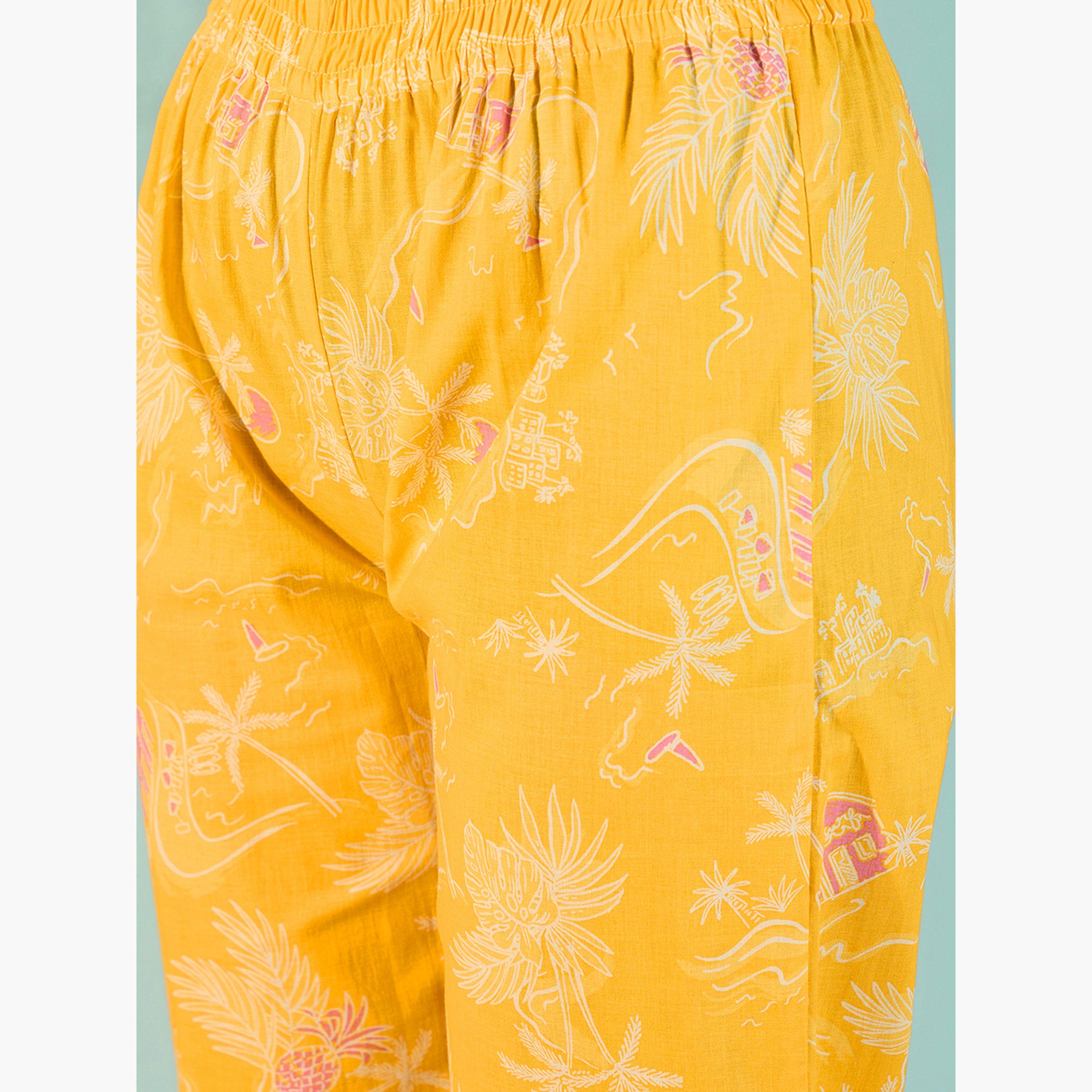 The Kaftan Company X Styli Yellow Cotton Printed Shirt and Pyjama Set-women-clothing-nightwear-pyjamas-longsets-image-5