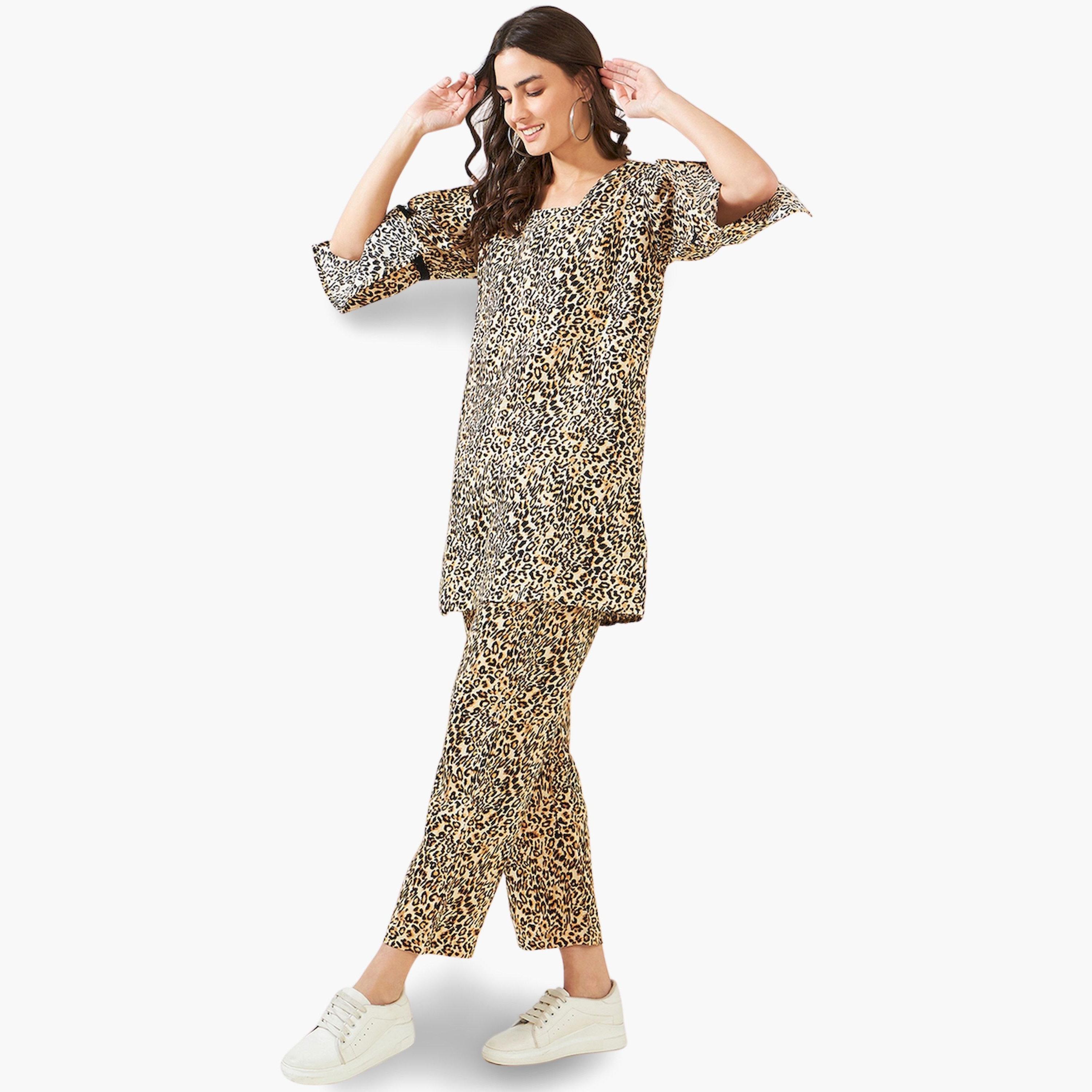 The Kaftan Company X Styli Leopard Print Longline Top and Pyjama Set-women-clothing-nightwear-pyjamas-longsets-image-2