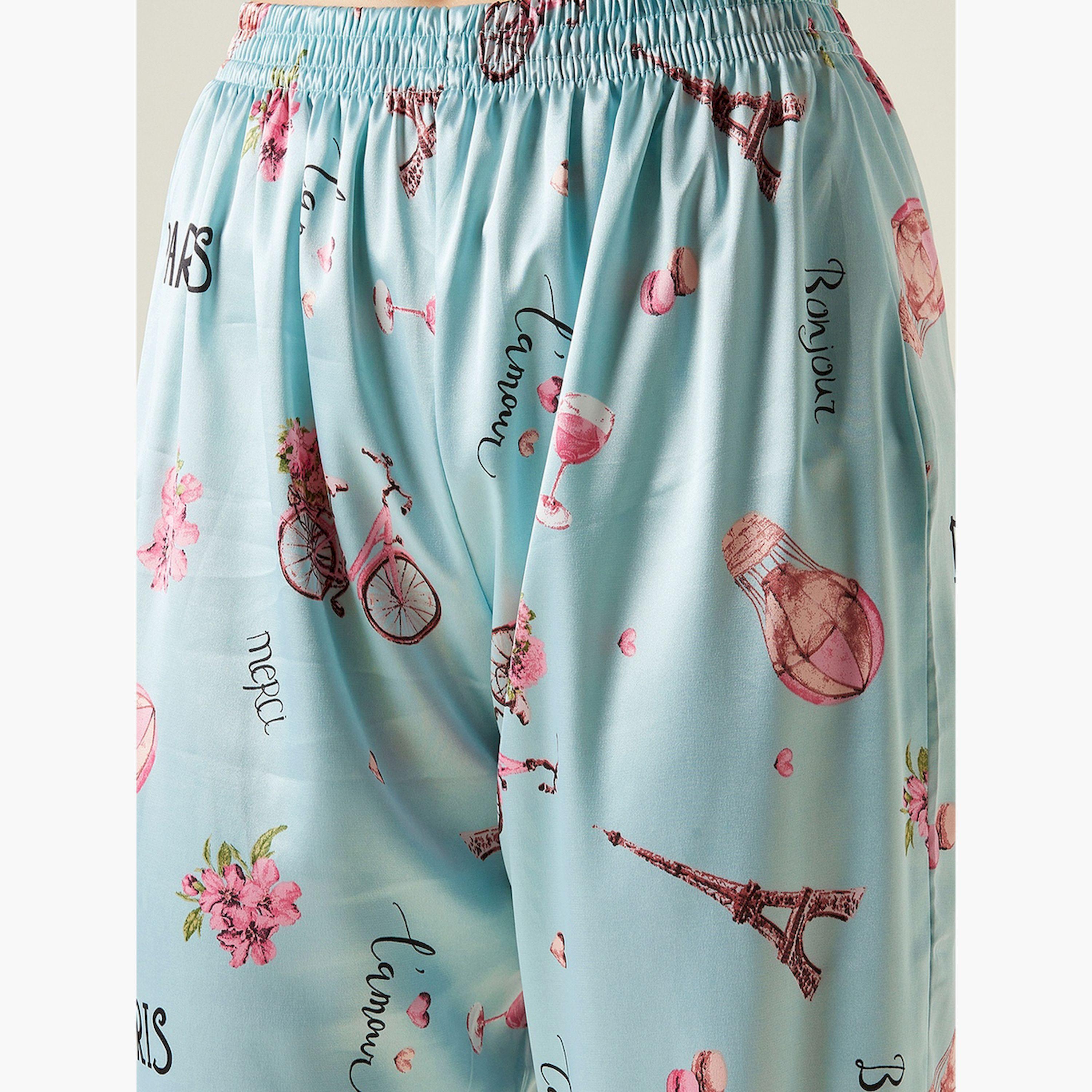 The Kaftan Company X Styli Blue Silky Satin Printed Shirt and Pyjama Set-women-clothing-nightwear-pyjamas-longsets-image-5