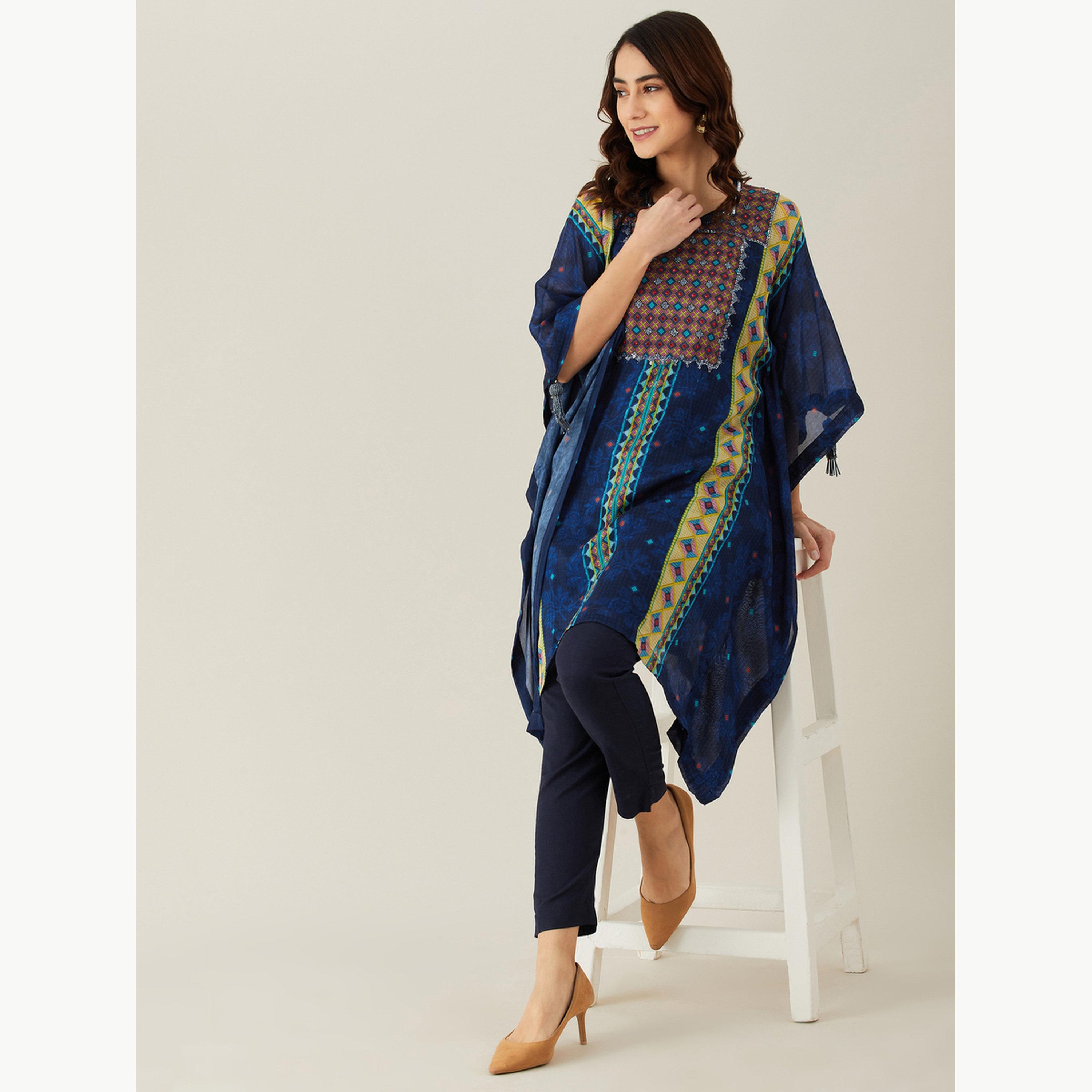 قفطان كورتا كحلي مطرز بالترتر-women-arabicclothing-kaftan-image-2