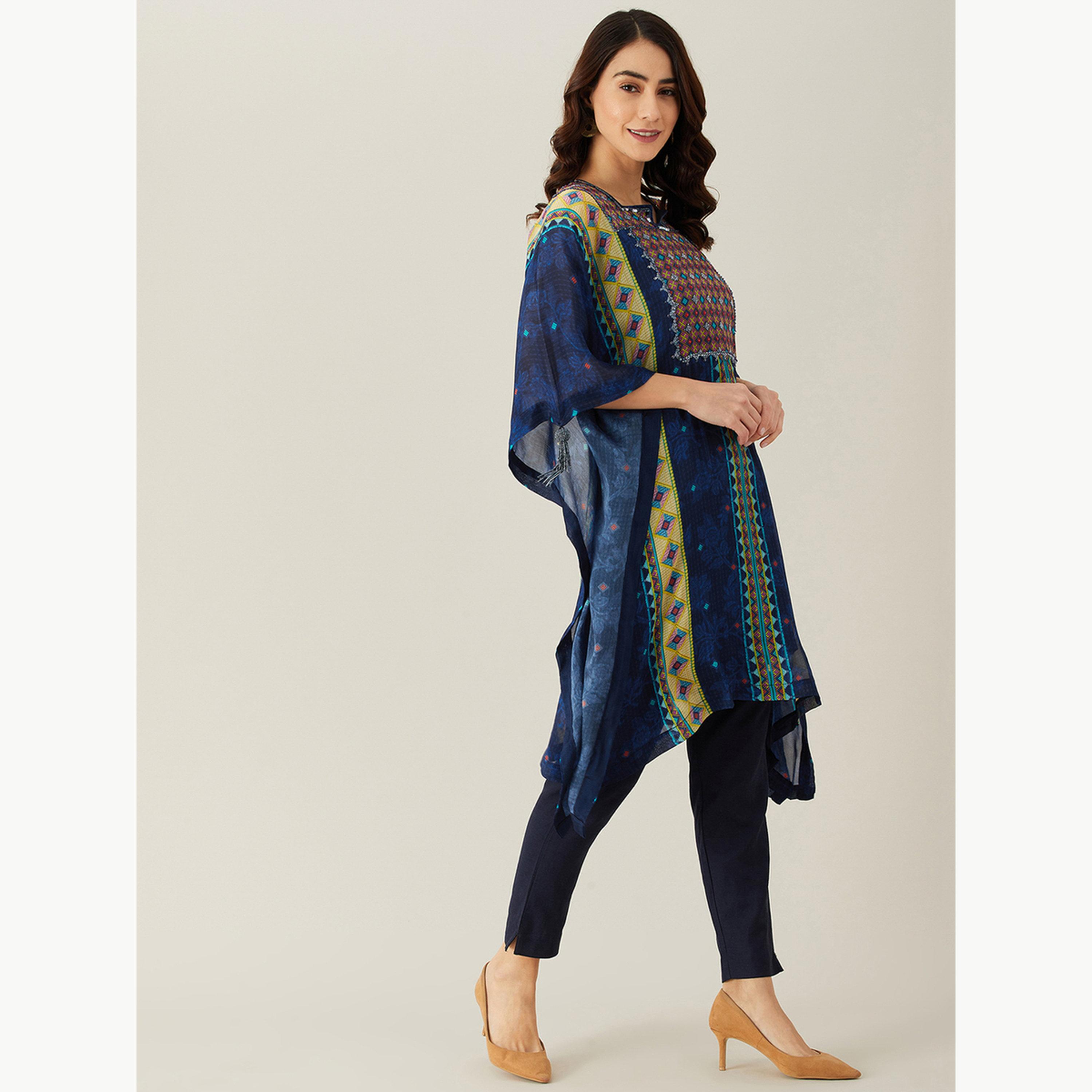 The Kaftan Company X Styli Navy Blue Sequin Embroidery Kaftan Kurta-women-arabicclothing-kaftan-image-3