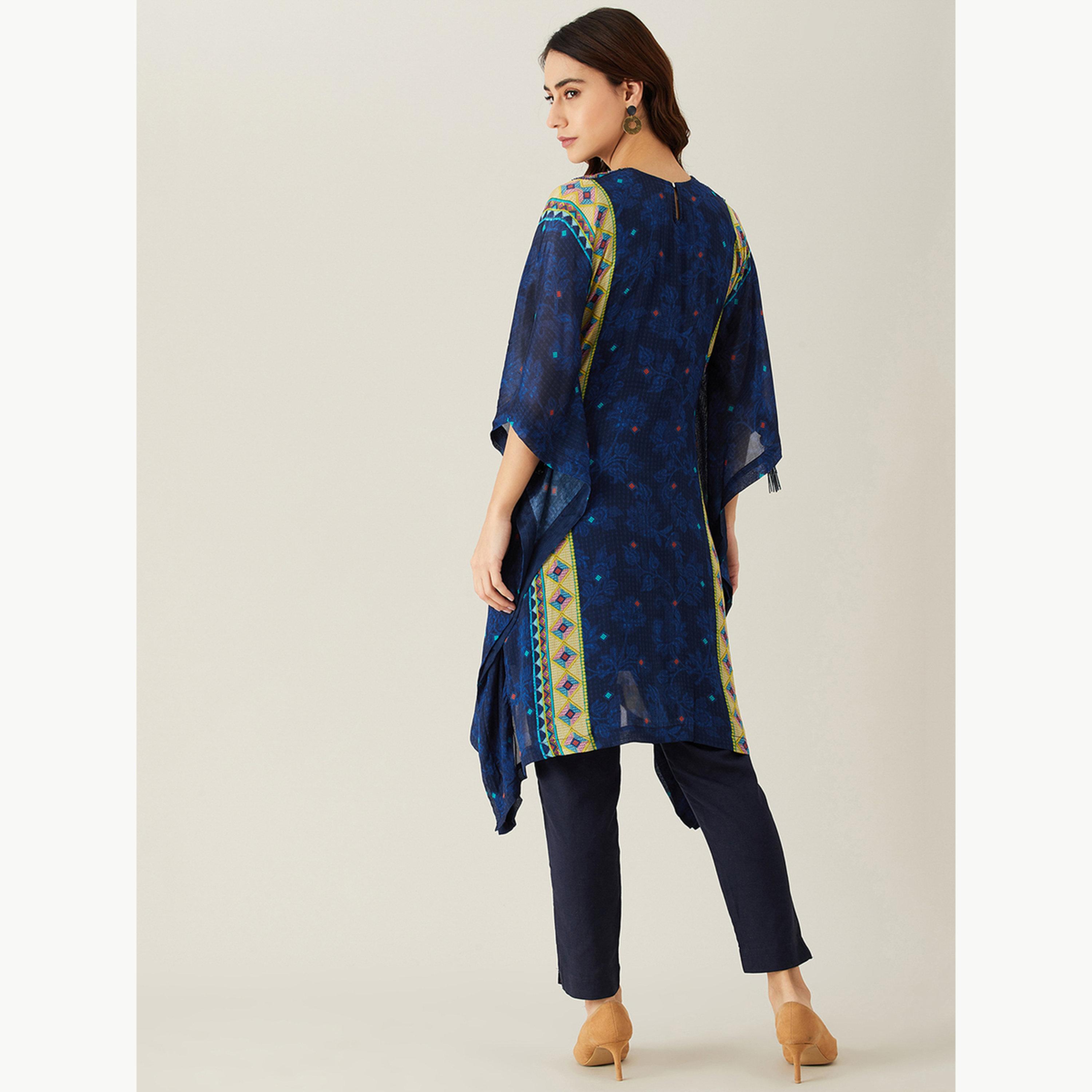 The Kaftan Company X Styli Navy Blue Sequin Embroidery Kaftan Kurta-women-arabicclothing-kaftan-image-4