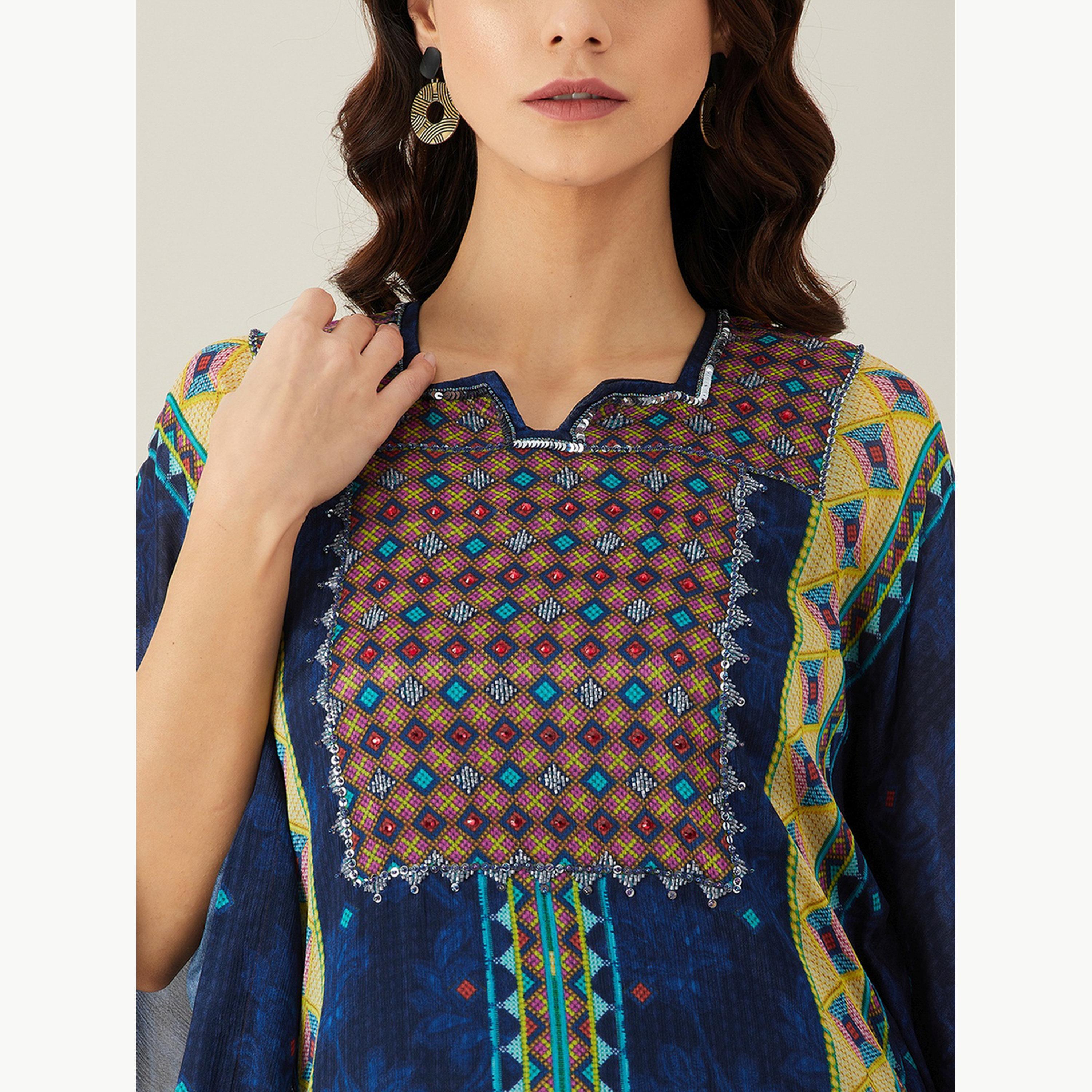 قفطان كورتا كحلي مطرز بالترتر-women-arabicclothing-kaftan-image-5