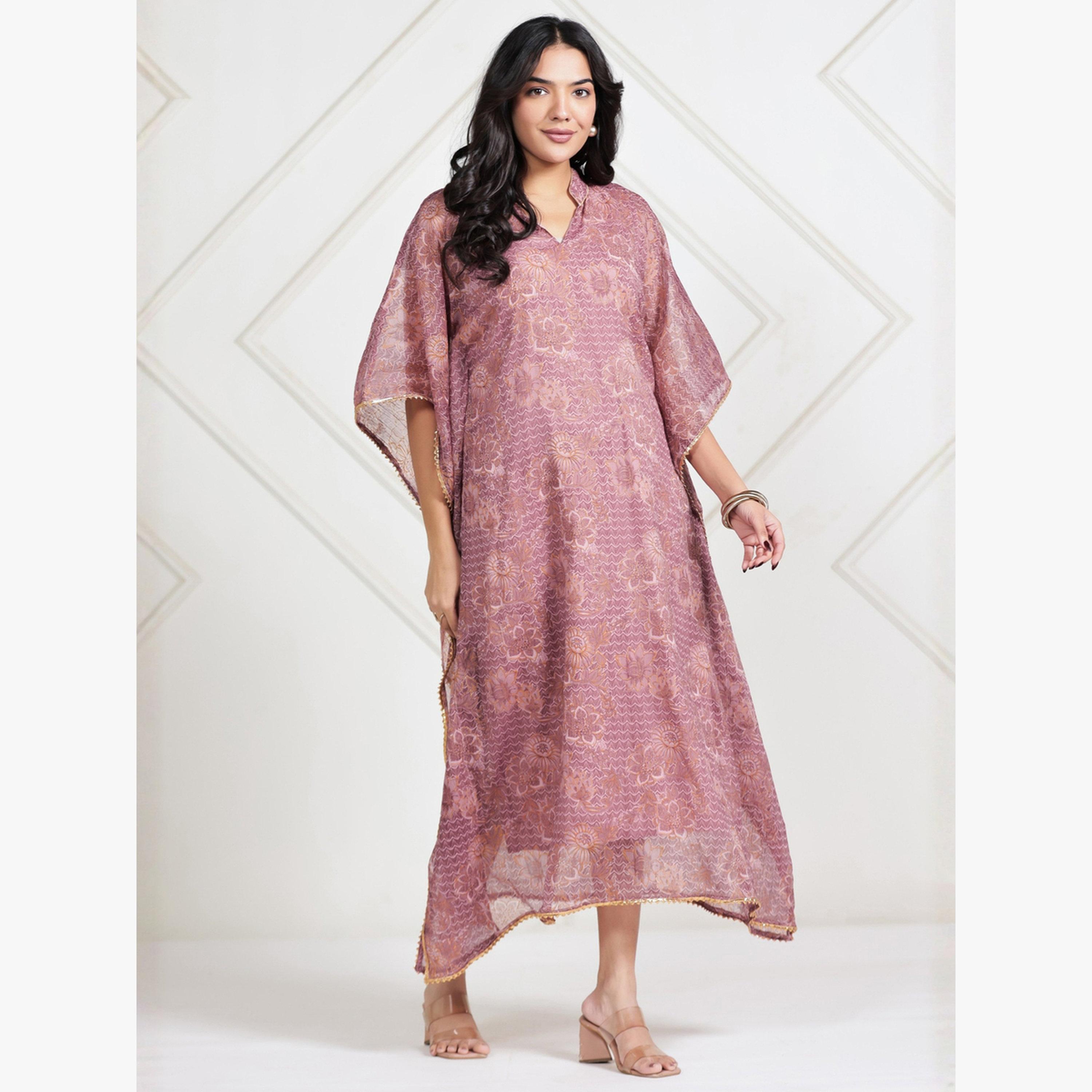قفطان شيفون بطبعة أزهار-women-arabicclothing-kaftan-image-2