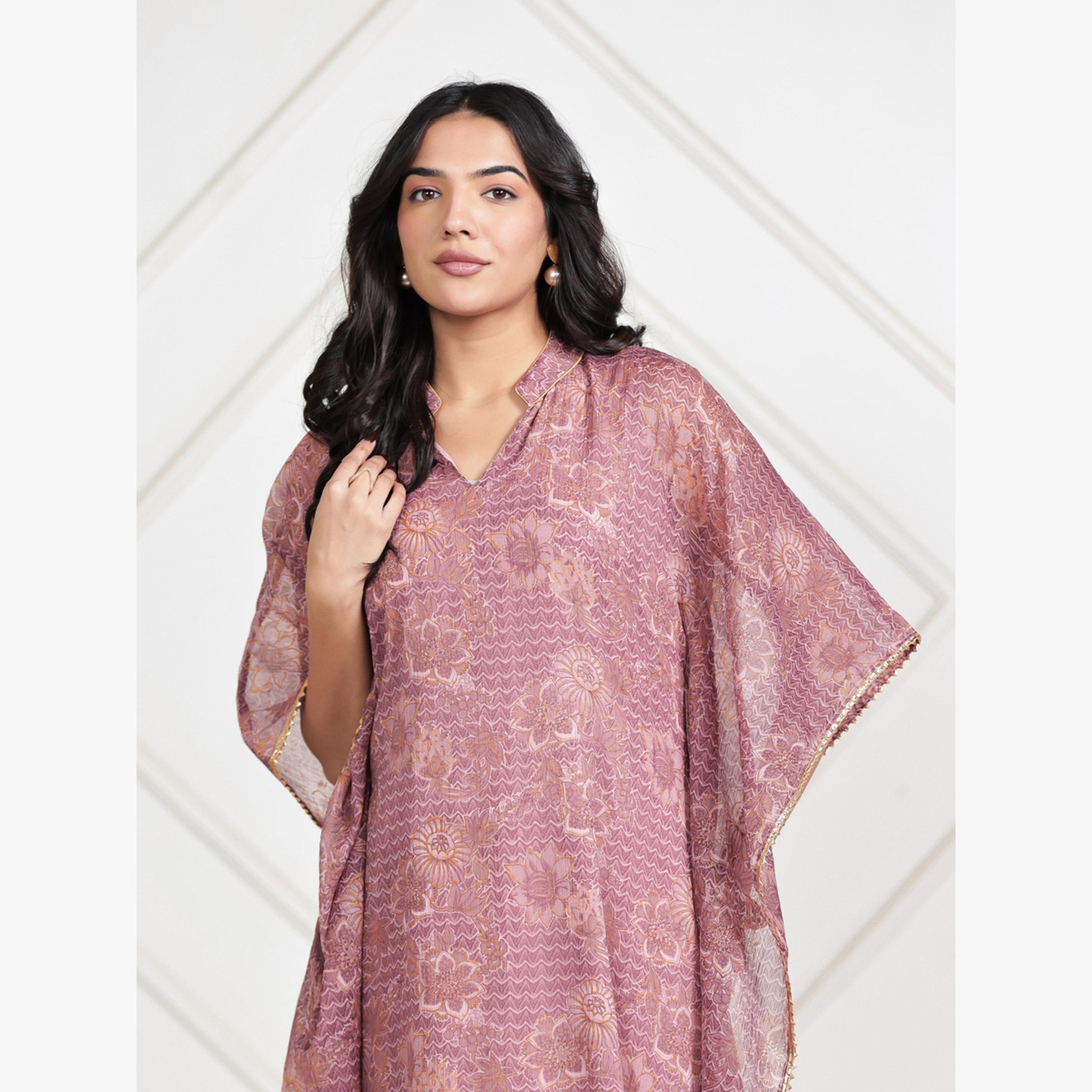 قفطان شيفون بطبعة أزهار-women-arabicclothing-kaftan-image-3