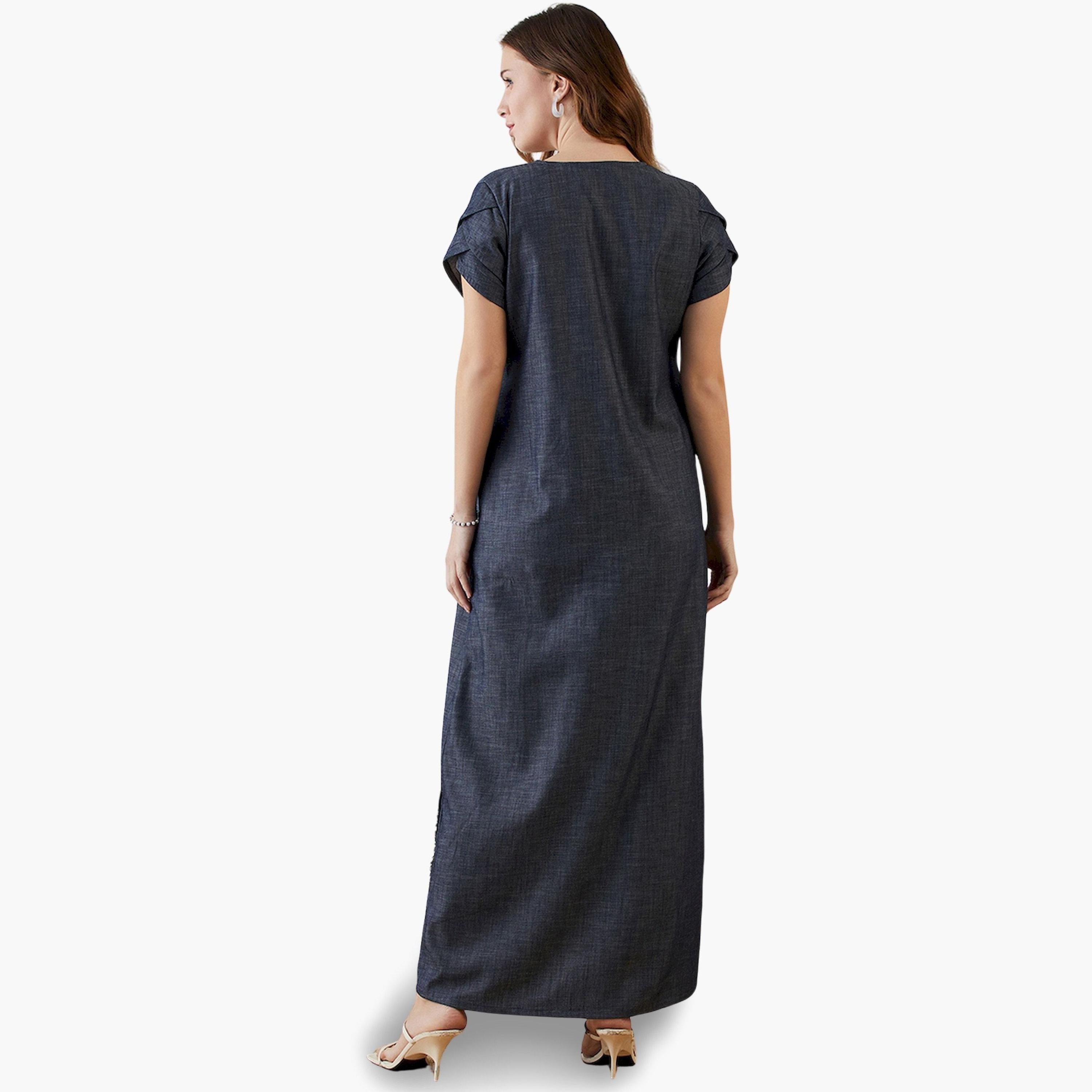 فستان جينز ماكسي كحلي بتفاصيل مكشكشة-women-clothing-dresses-image-5