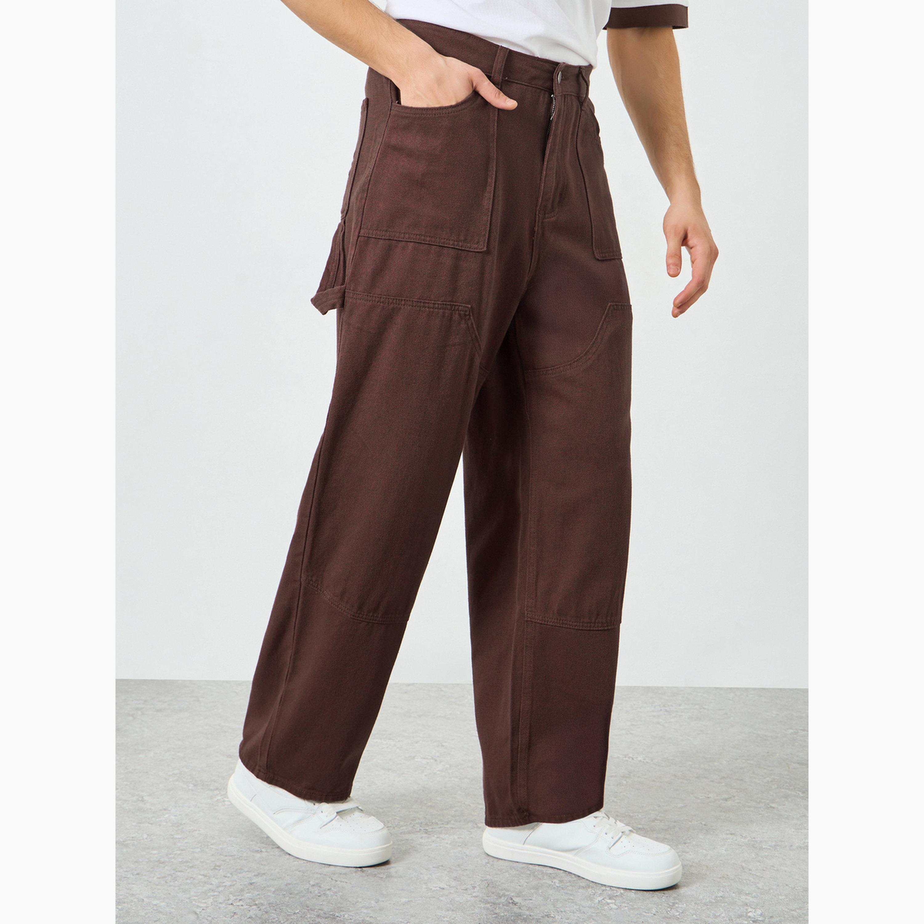 Styli Men Brown Embroidered Detail Straight Fit Jeans-men-clothing-bottoms-jeans-image-1