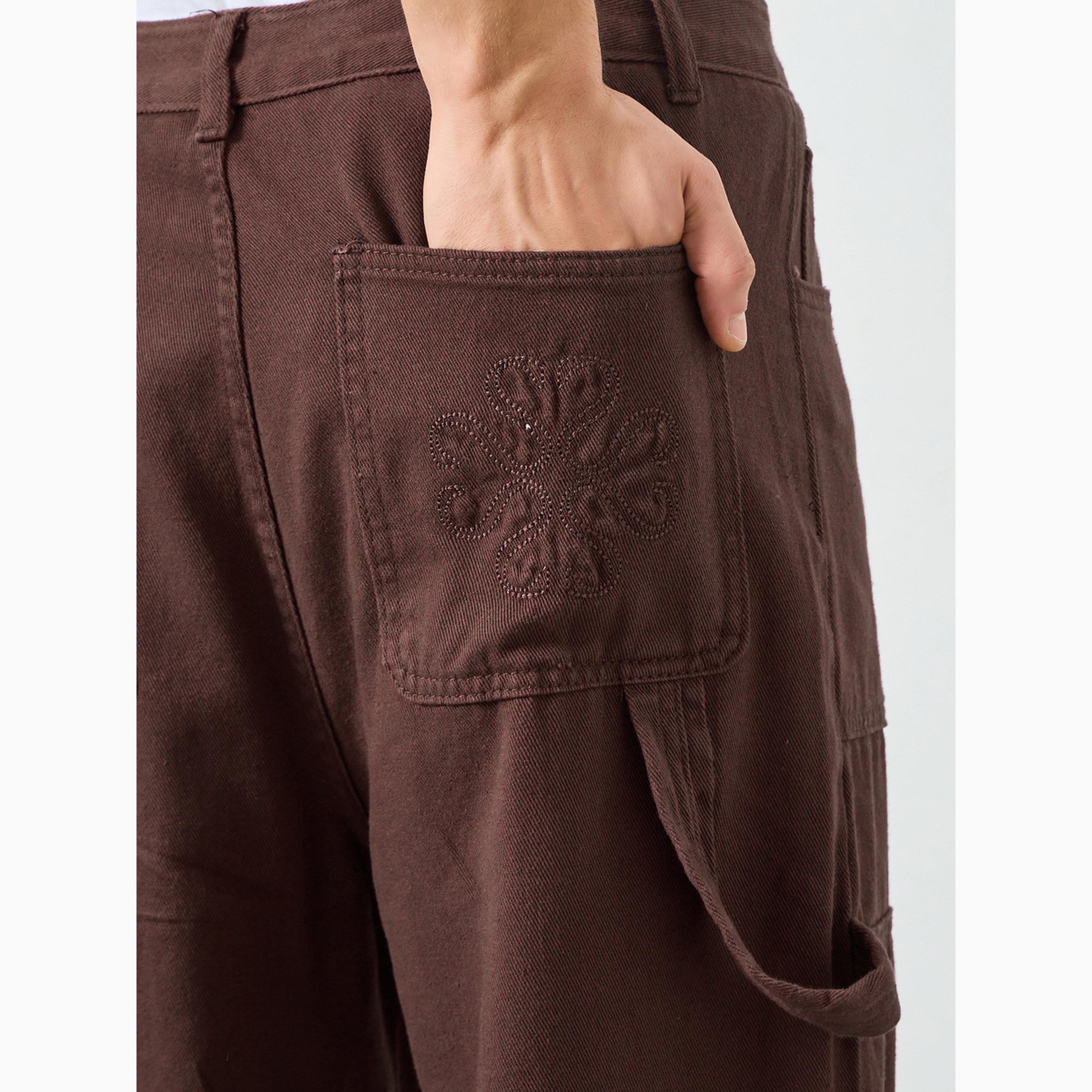 Styli Men Brown Embroidered Detail Straight Fit Jeans-men-clothing-bottoms-jeans-image-4