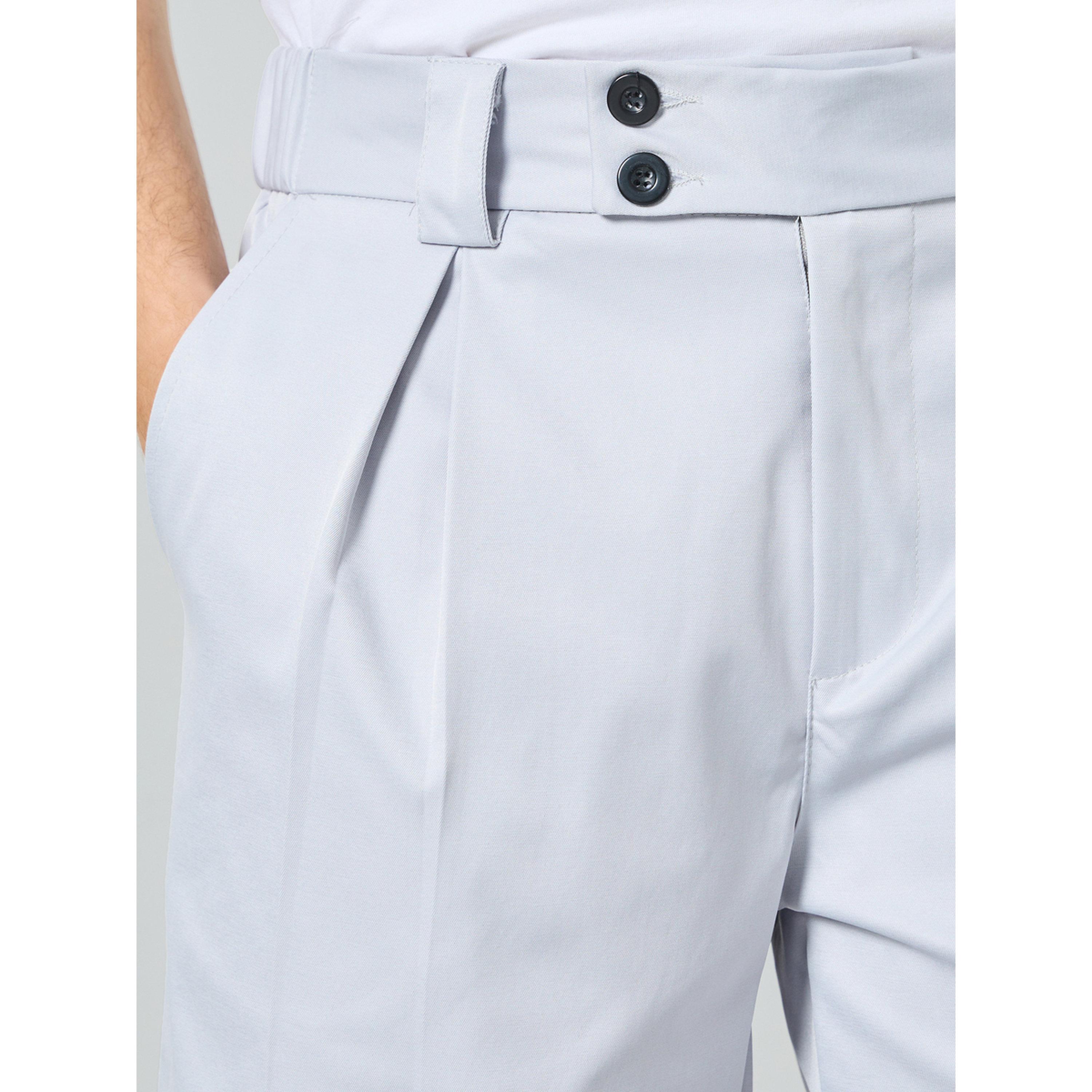 Take Two Men Grey Pleated Button Detail Shorts-men-clothing-bottoms-shorts-image-3