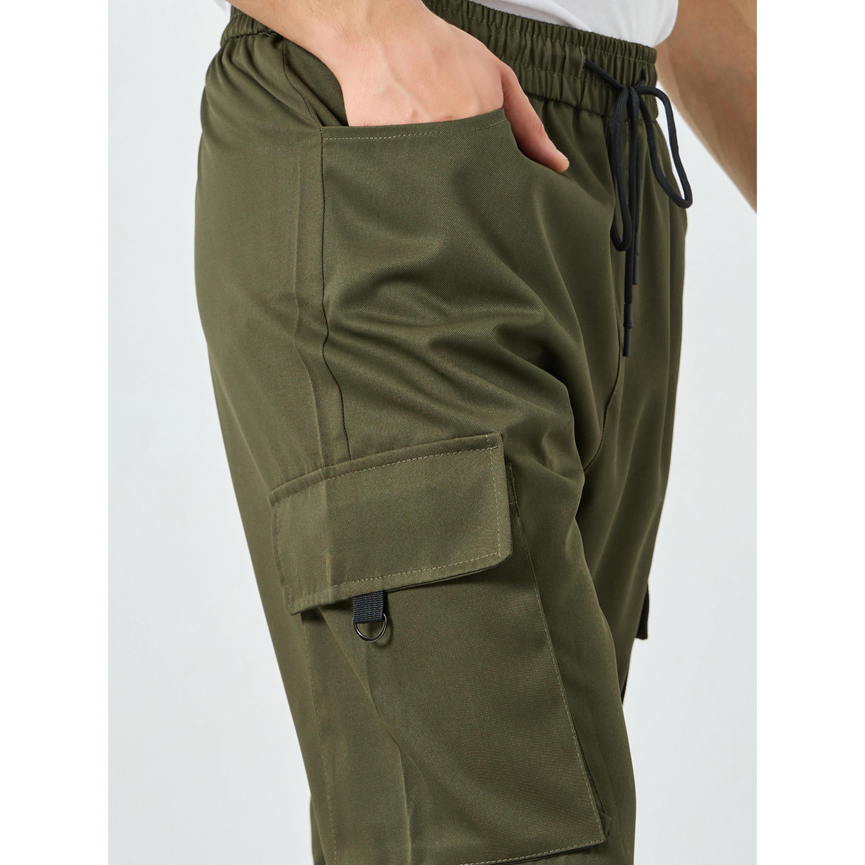 تيك تو × ستايلي - بنطال رجالي كاكي اللون بجيوب جانبية ورباط-men-clothing-bottoms-joggers-image-4