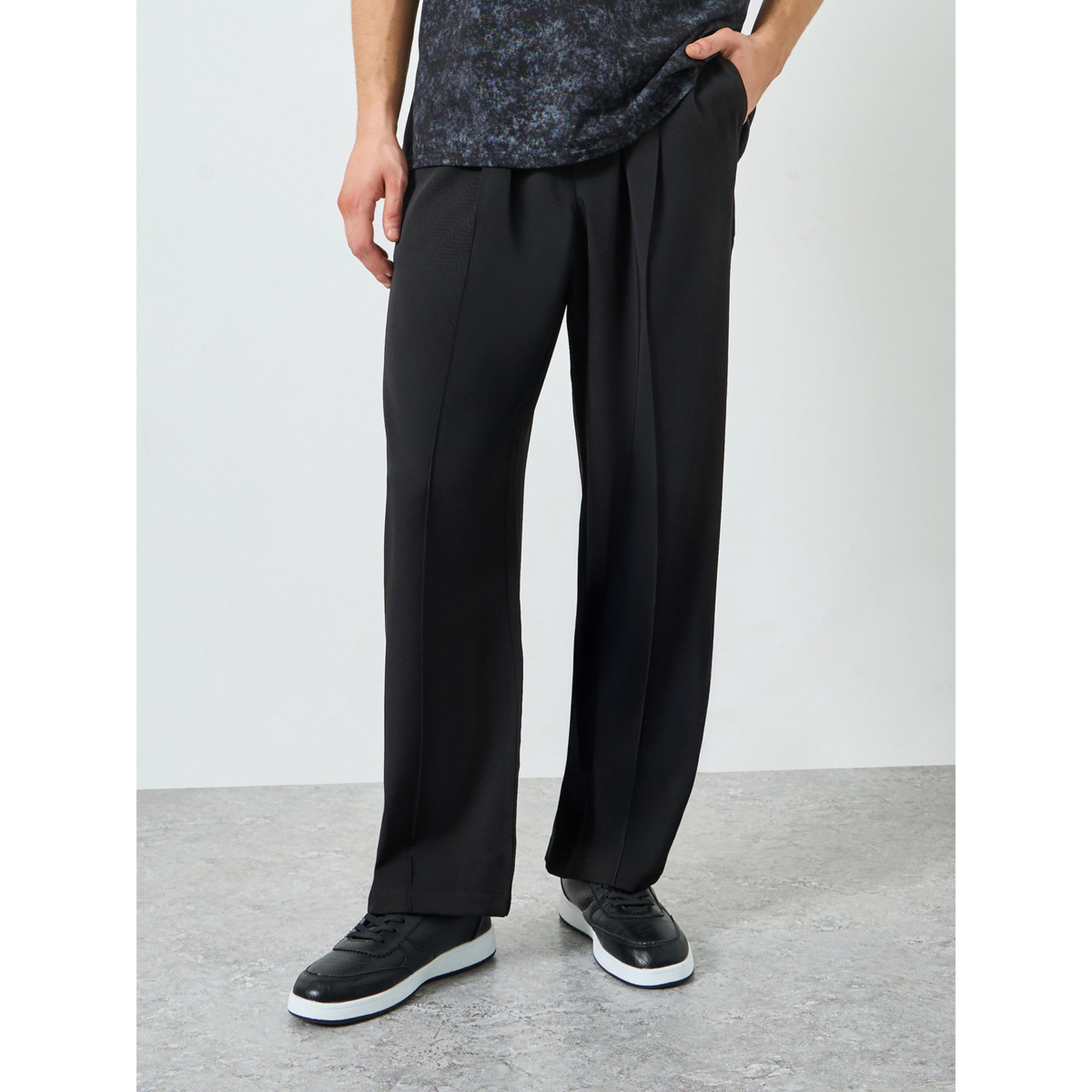 Take Two Men Black Straight Leg Pants with Drawstring-men-clothing-bottoms-joggers-image-1