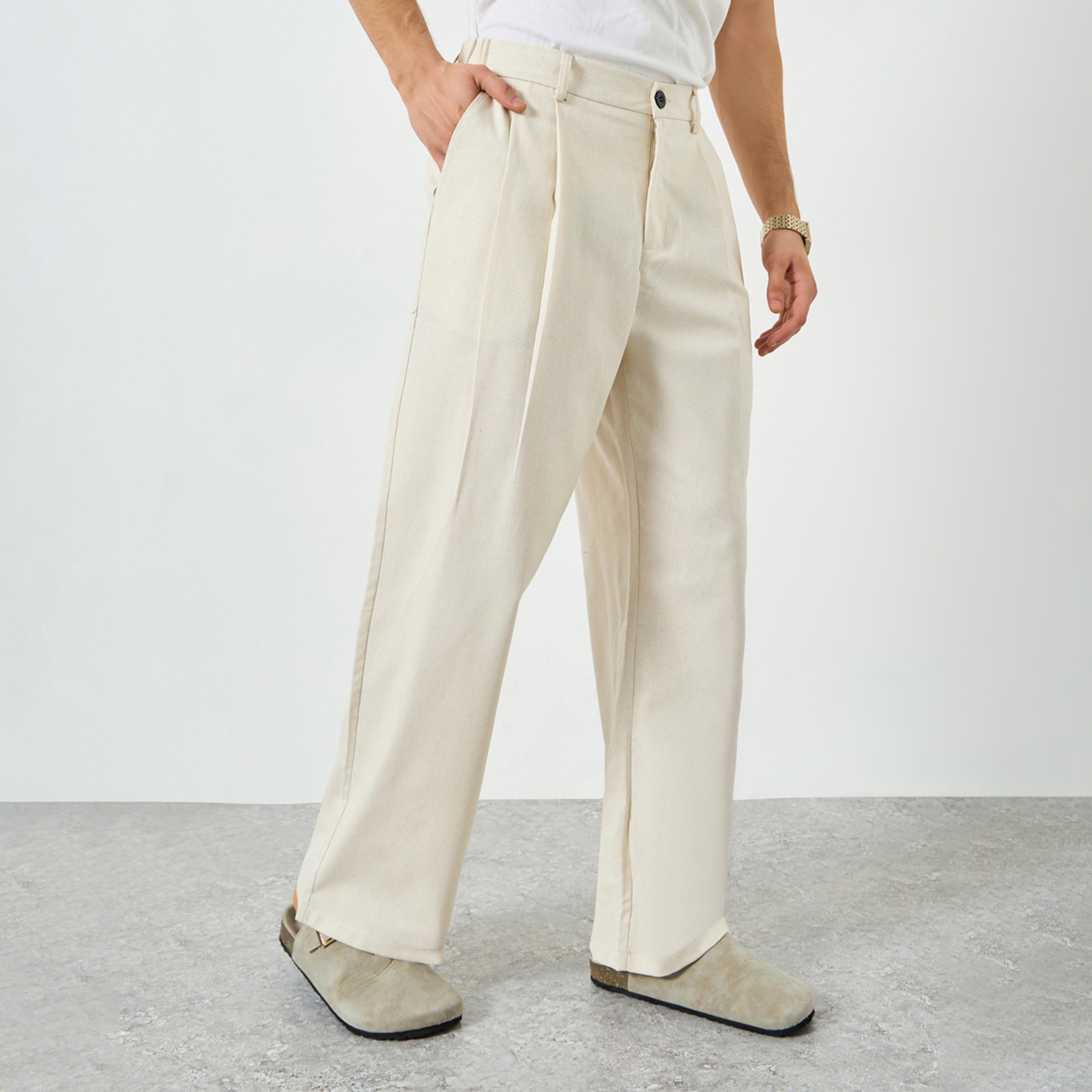 Take Two Men Beige Pleated Wide Leg Trousers-men-clothing-bottoms-joggers-image-1