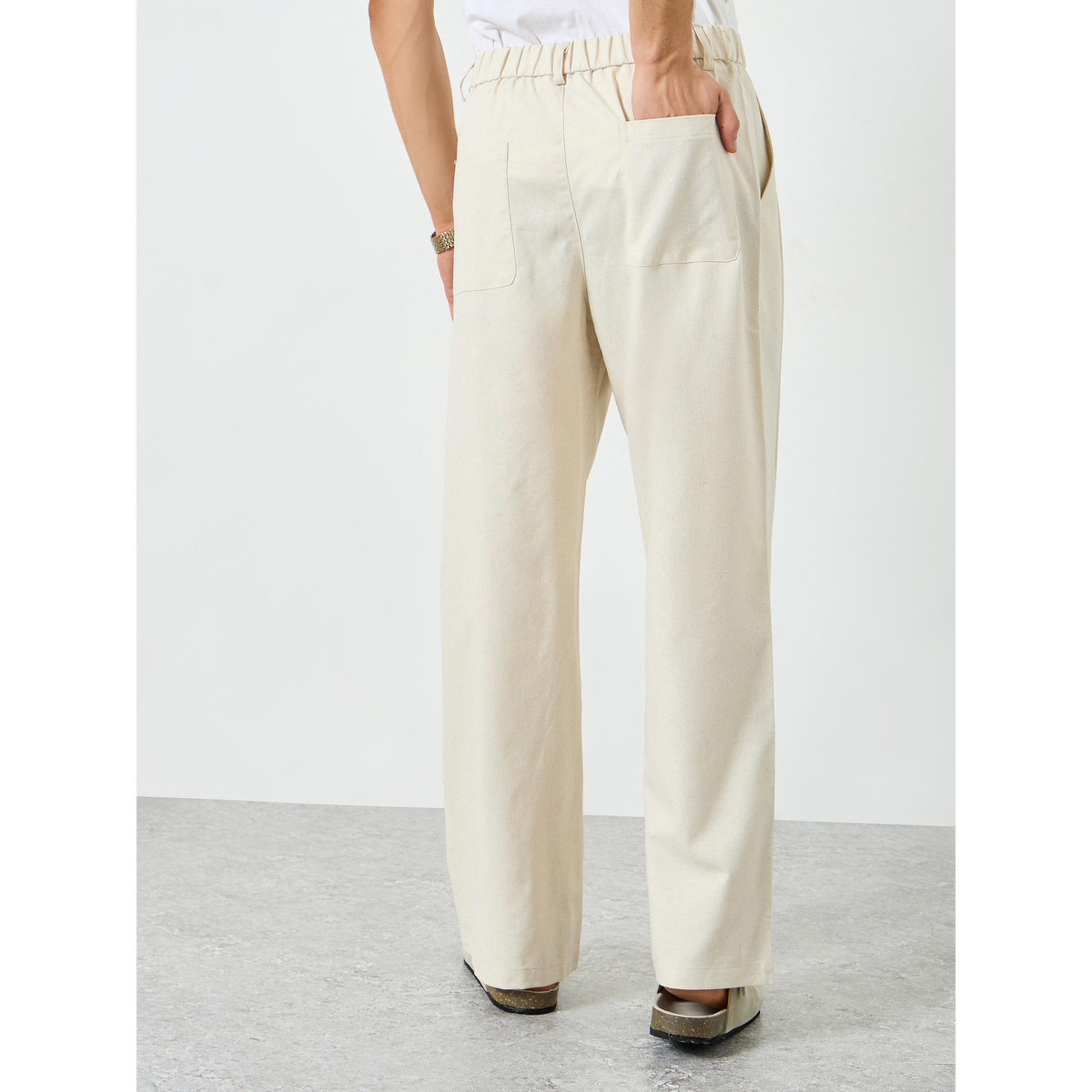 Take Two Men Beige Pleated Wide Leg Trousers-men-clothing-bottoms-joggers-image-4