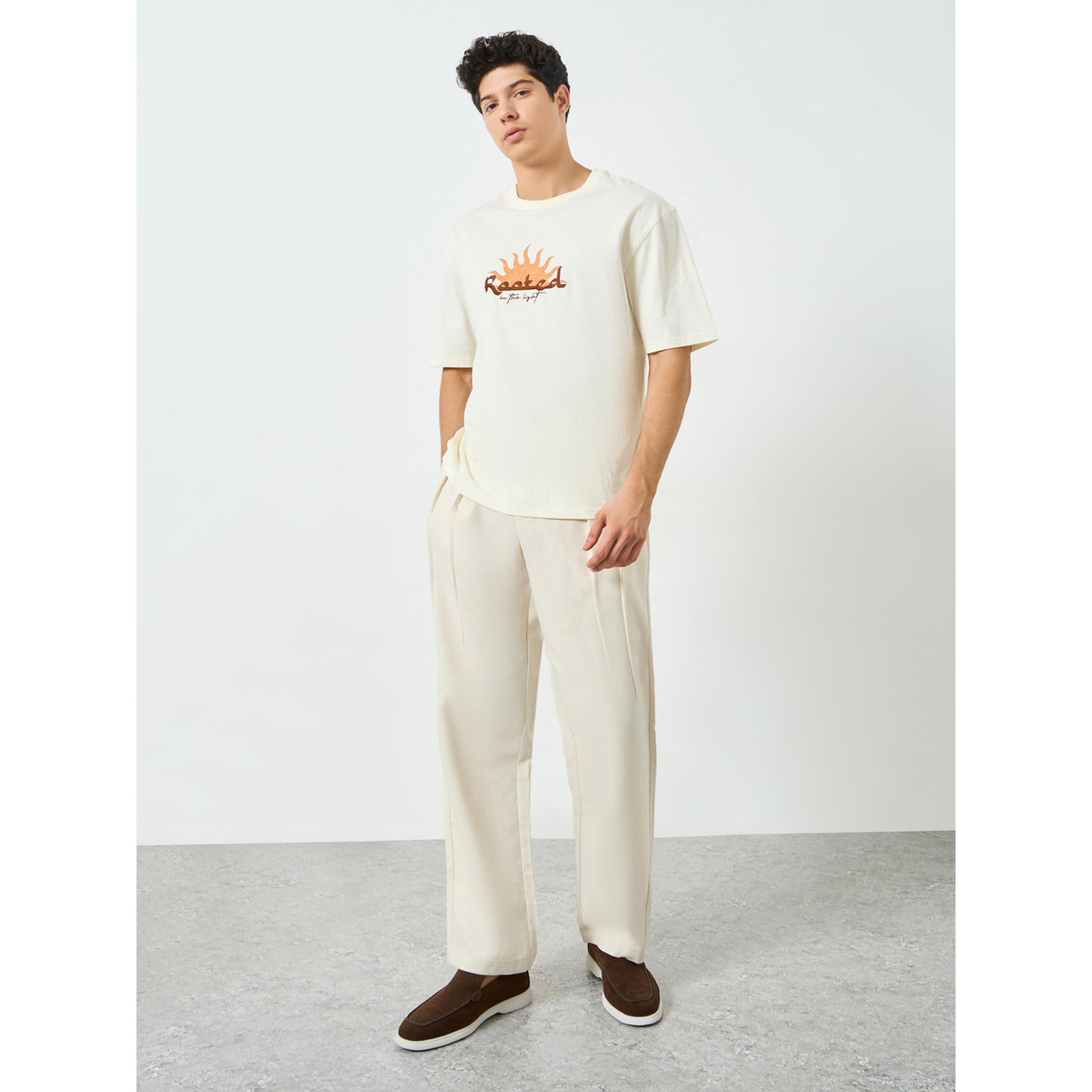 Take Two Men Beige Pleated Straight Leg Trousers-men-clothing-bottoms-joggers-image-2
